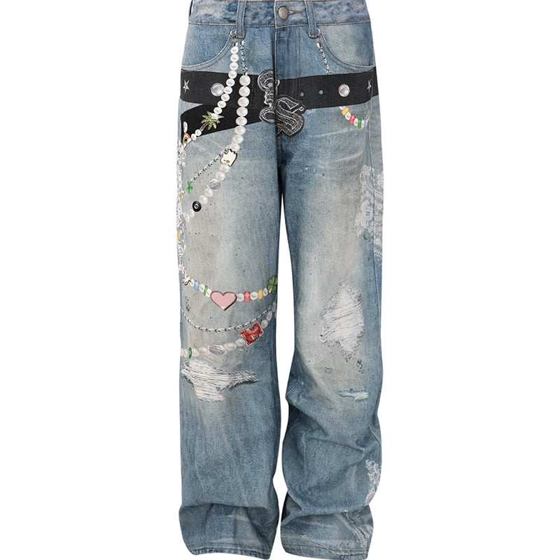 MEDM Summer Tour 3D Printed Wide Leg Jeans for Men