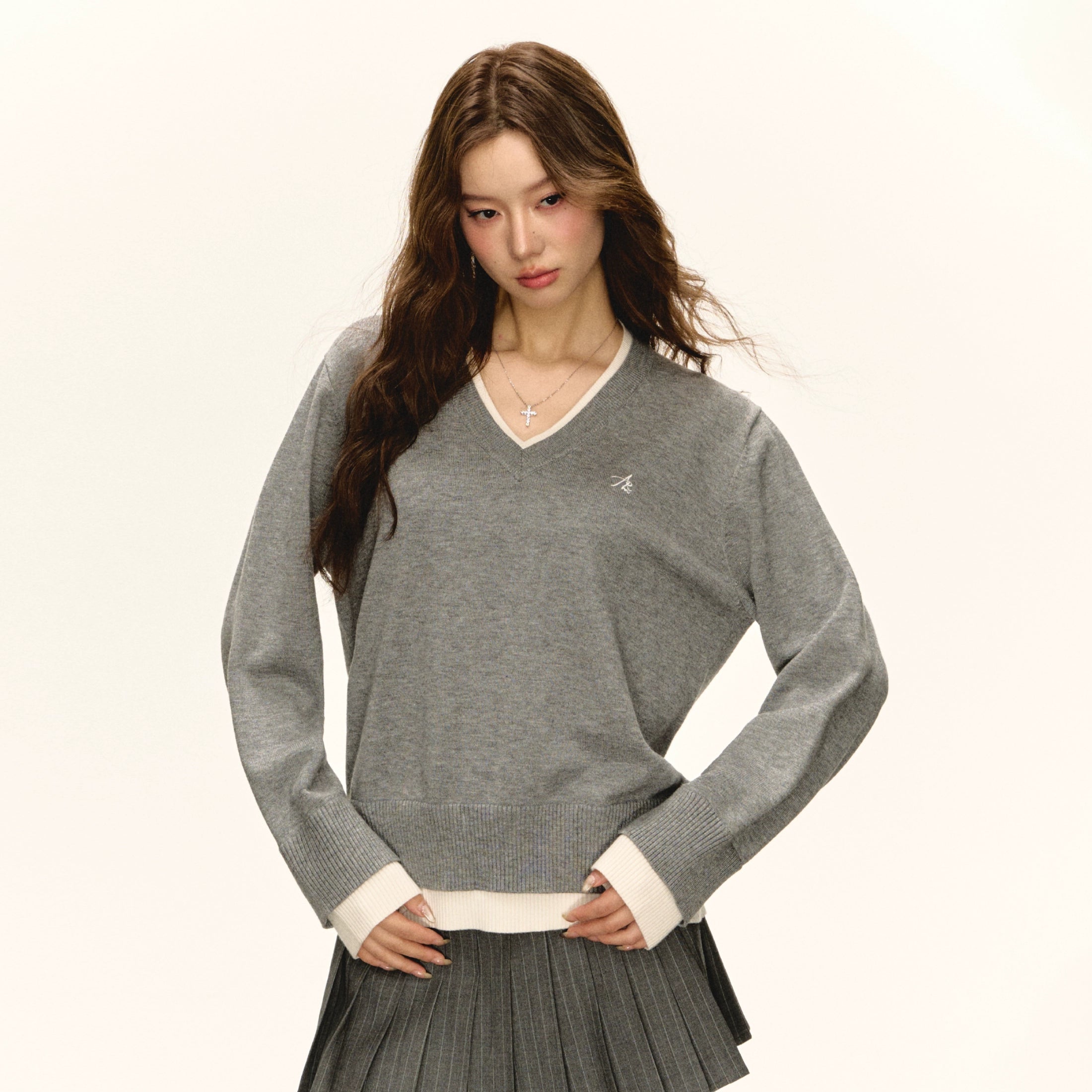Ariseism American Vintage Style Faux Two-Piece Sweater
