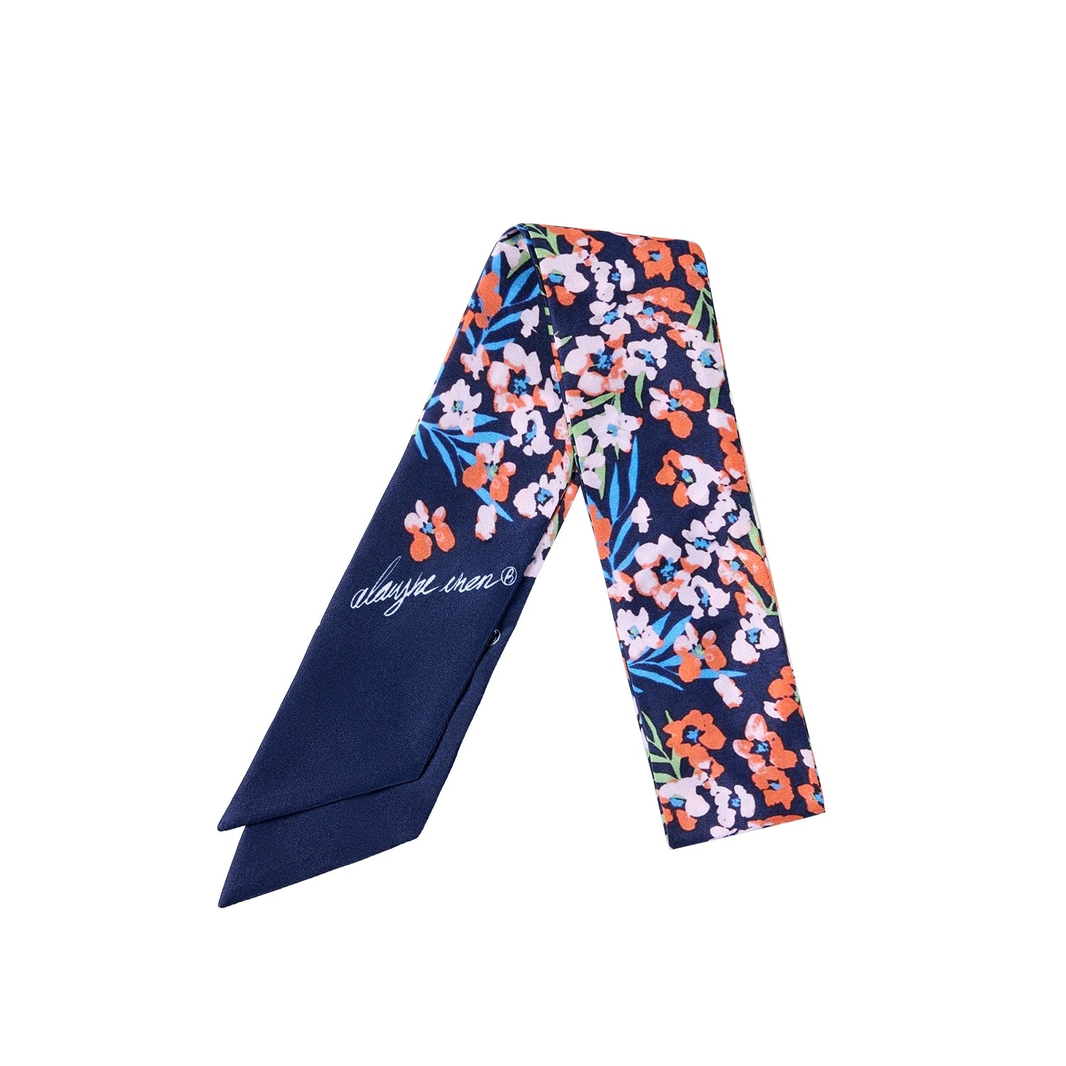 Alright Then Vintage 100% Mulberry Silk Navy Blue Scarf