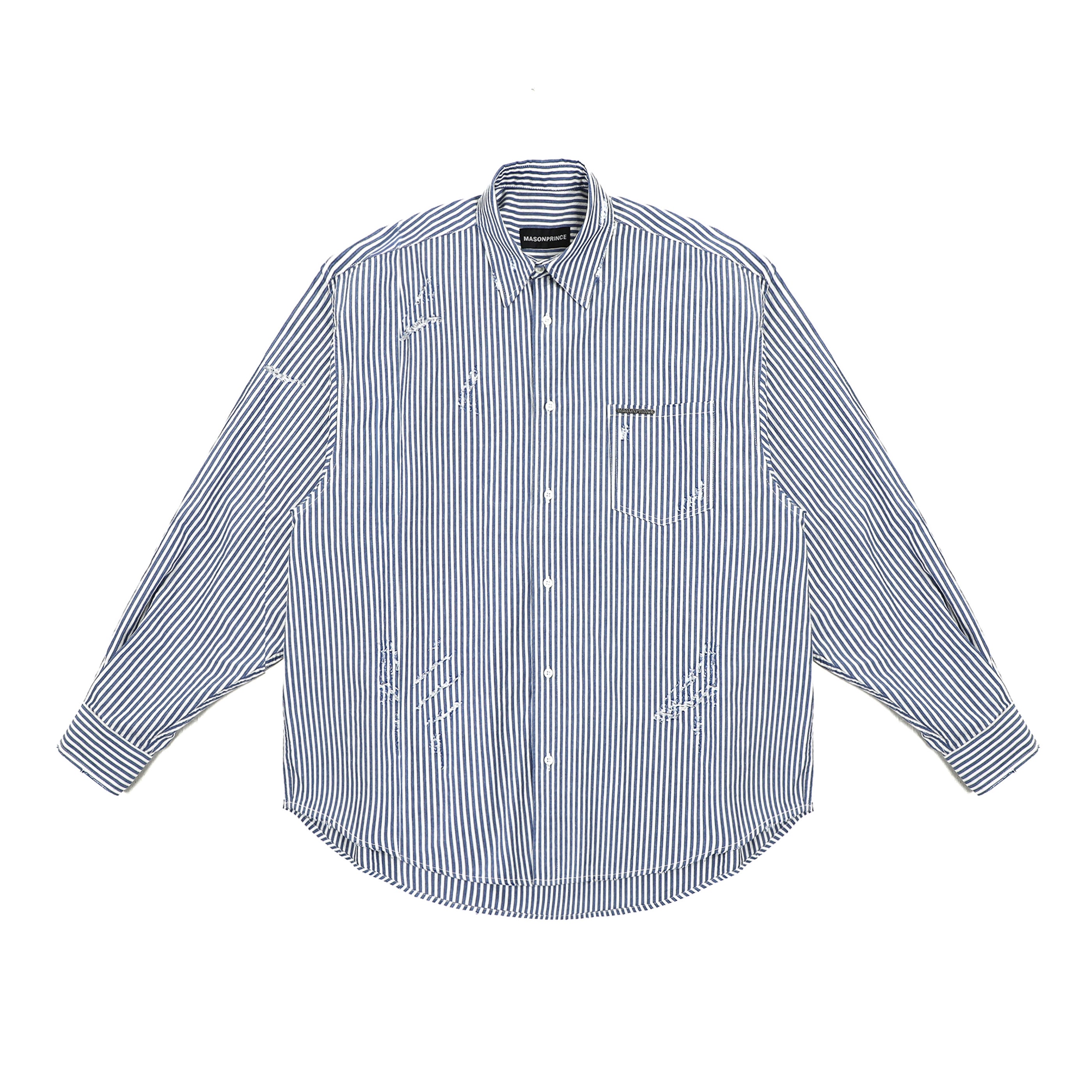 Mason Prince Boyfriend Cut Classic Striped Lapel Shirt