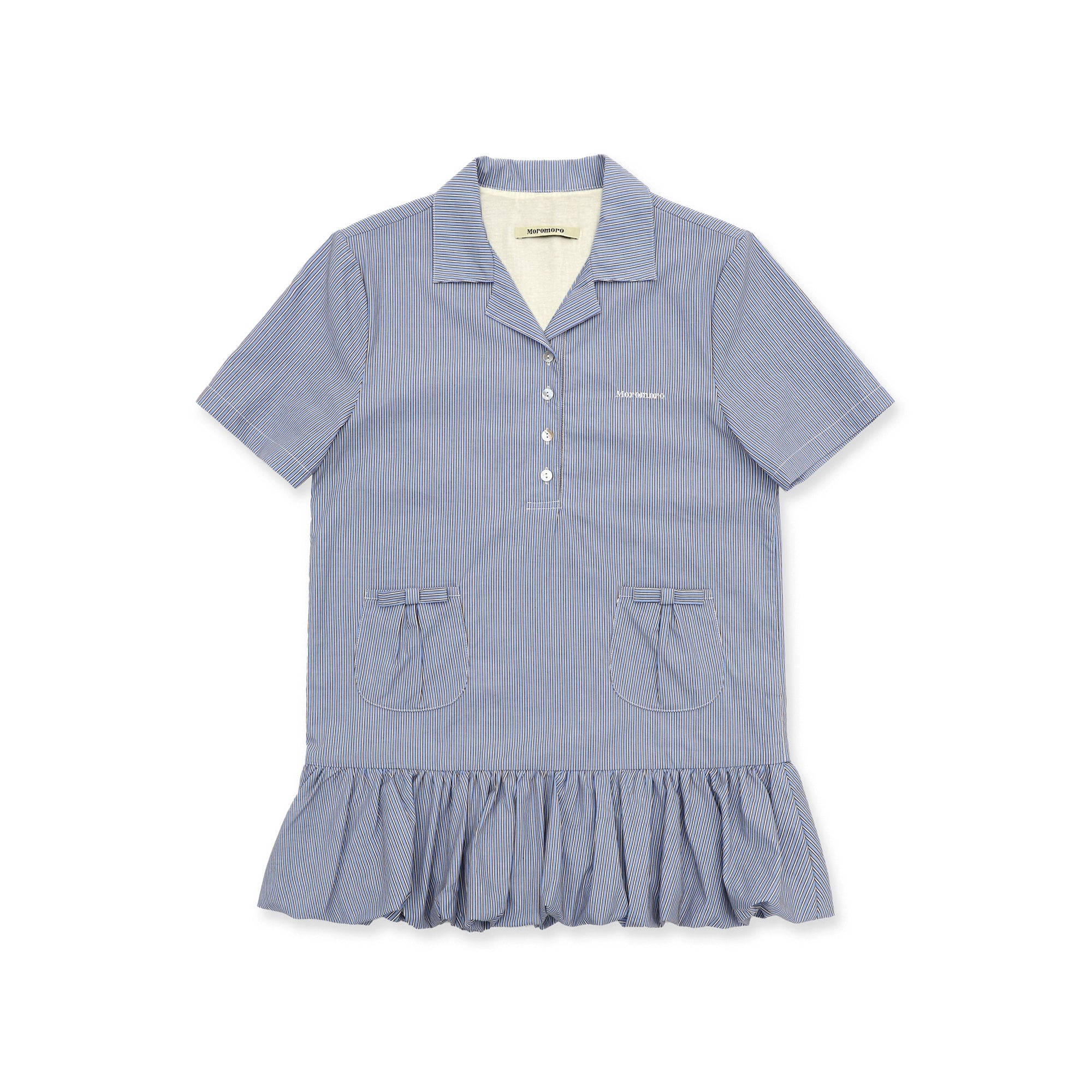 MoroMoro Pinstripe Textured Short Sleeve Shirt with Ruffled Hem