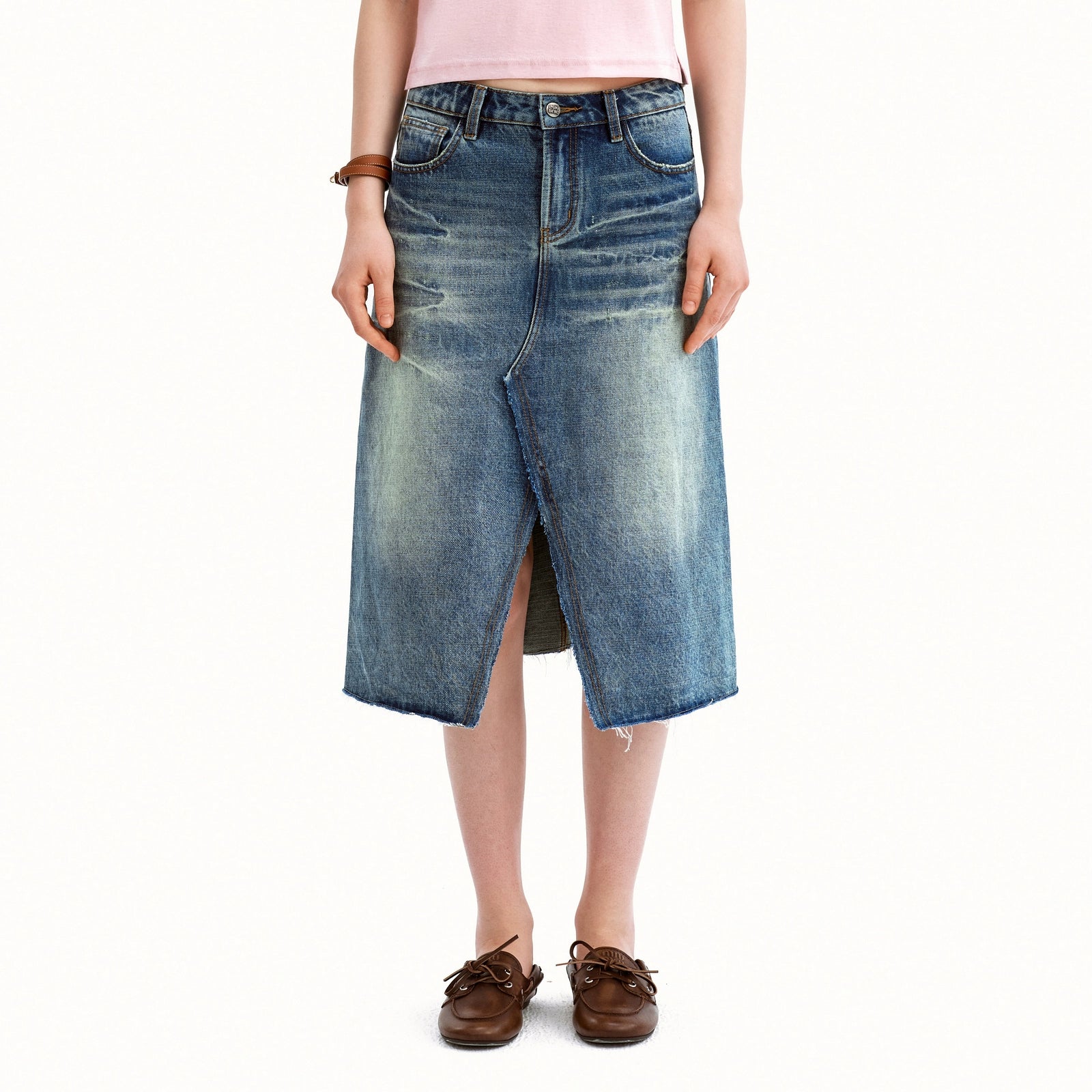 Puki Puki Vintage Light Blue Denim Midi Skirt with Slit
