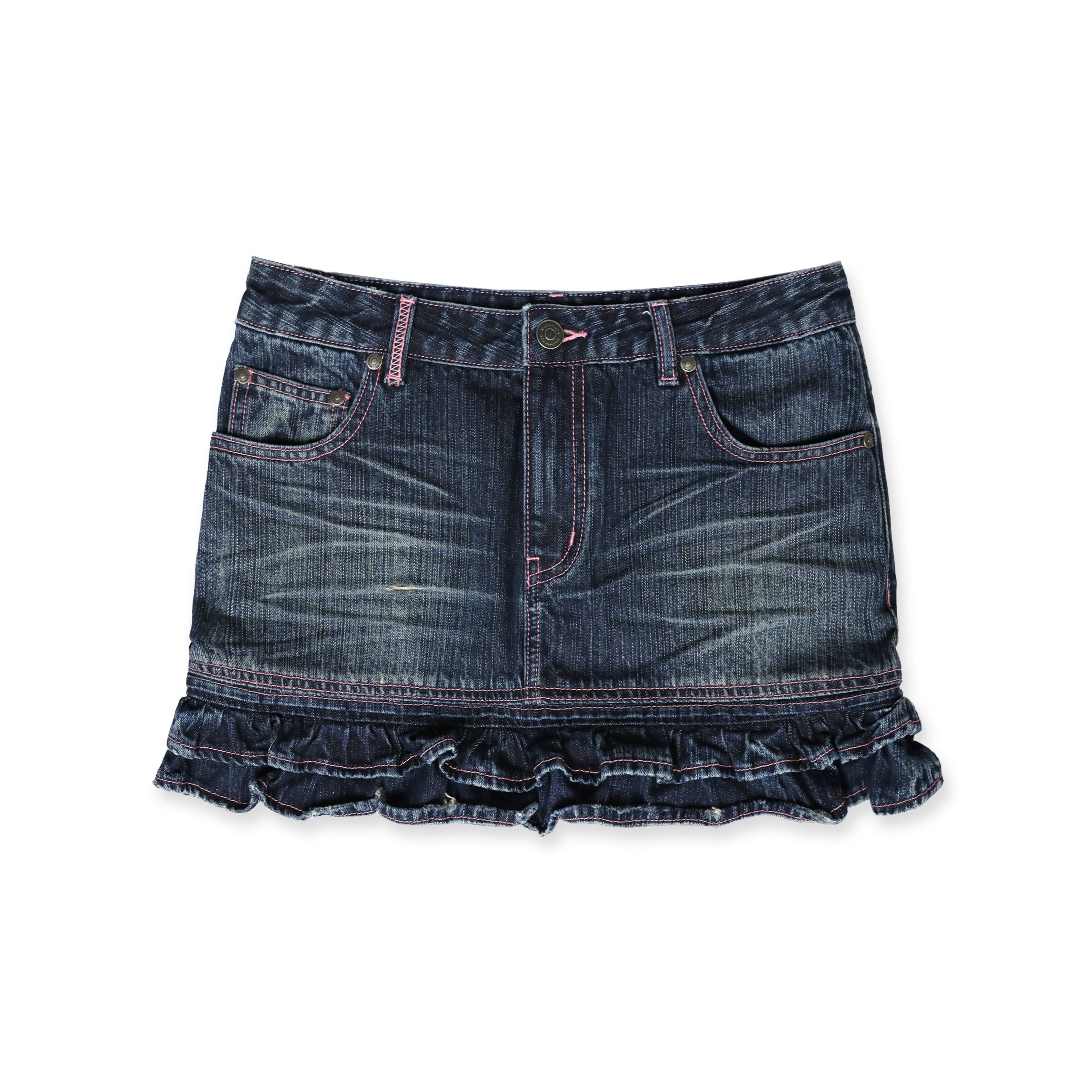 MoroMoro Denim Ruffled Skirt with Heart Details