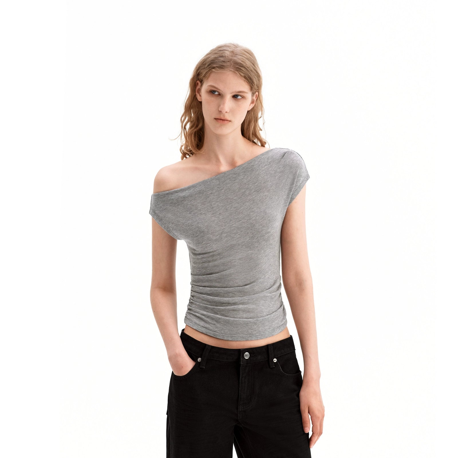 Puki Puki Tencel Lycra Off-Shoulder Casual Top