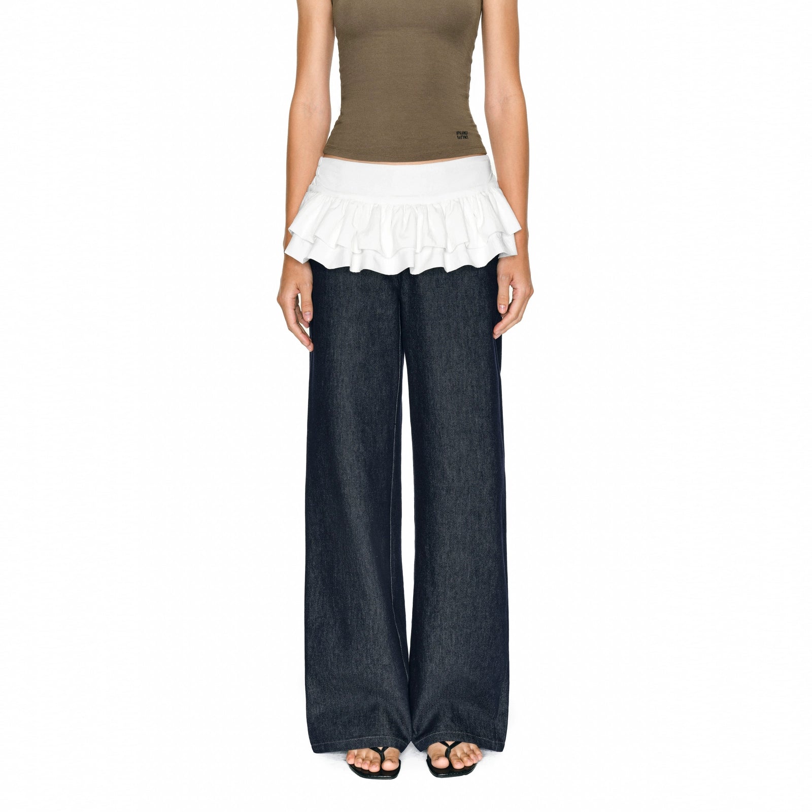 Puki Puki Waistless Cow Ballet Jeans with Pom Pom Detail