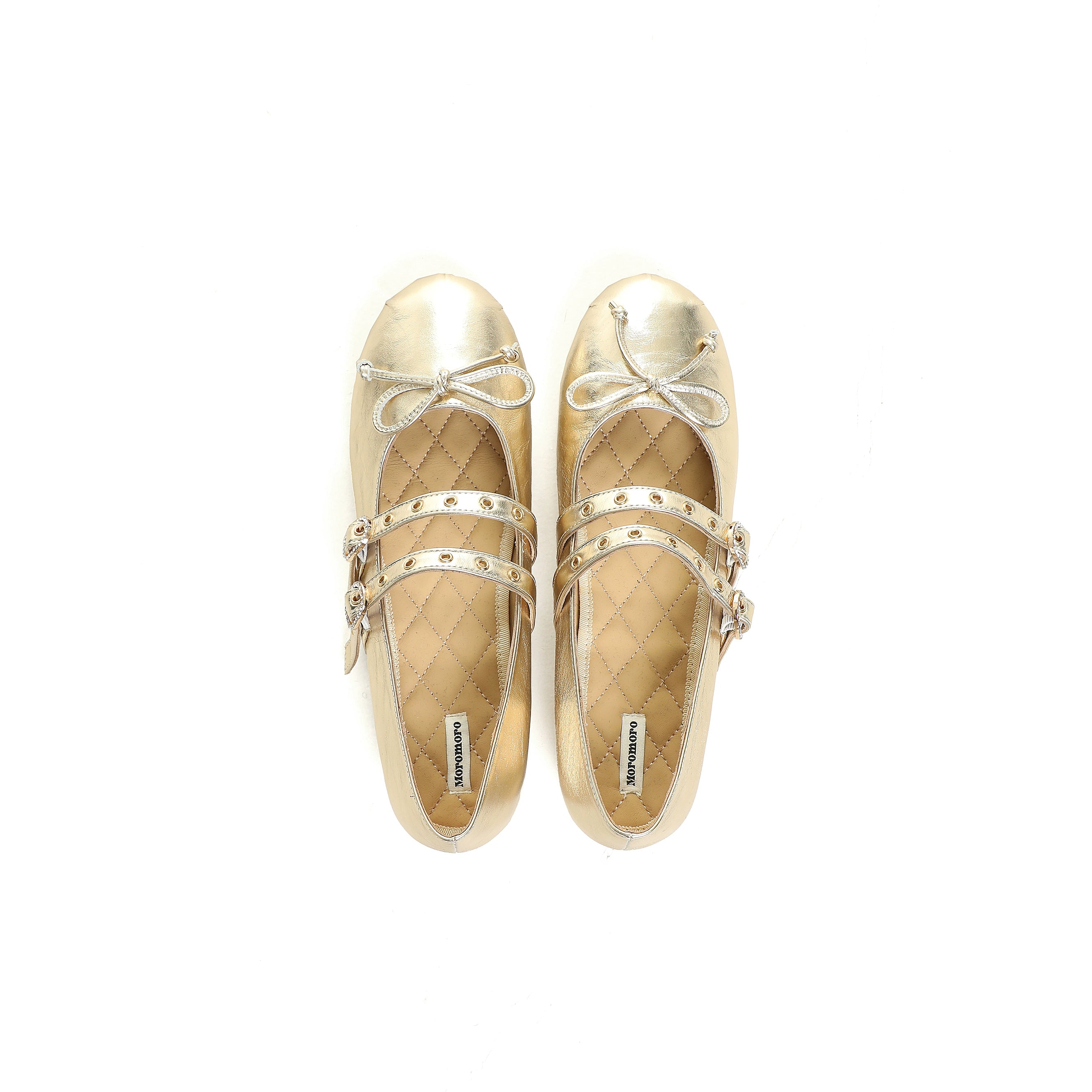 MoroMoro Vintage Gold Bow Ballet Flats for Women