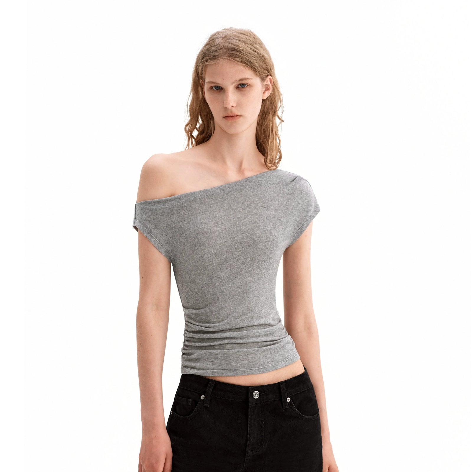 Puki Puki Casual Off-Shoulder Pleated T-Shirt