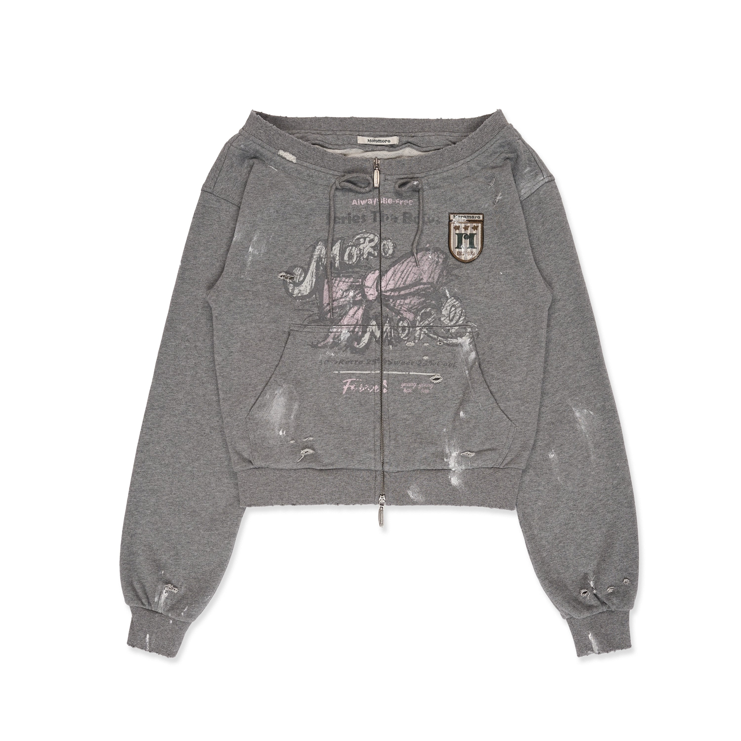 MoroMoro Vintage One-Shoulder Multi-Wear Sweatshirt Jacket