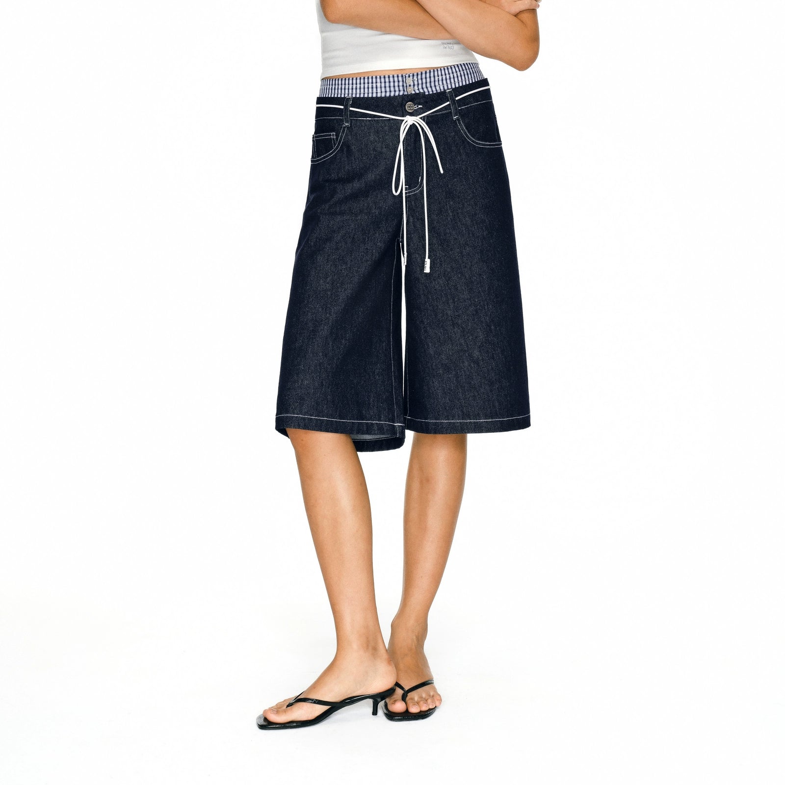 Puki Puki Vintage Plaid Wide Leg Jeans with Belt