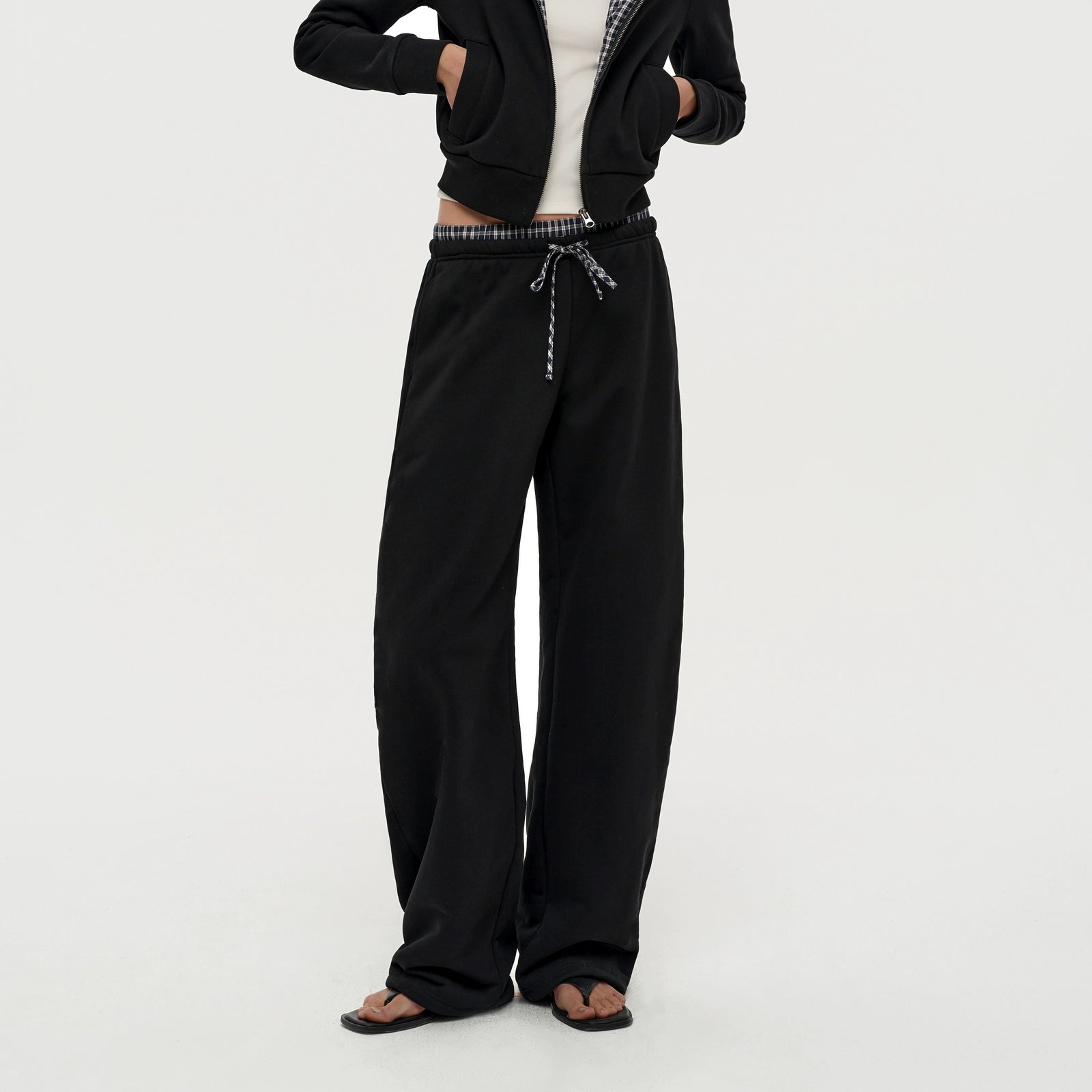 Puki Puki Stylish Checkered Patchwork Hoodie and Pants Set