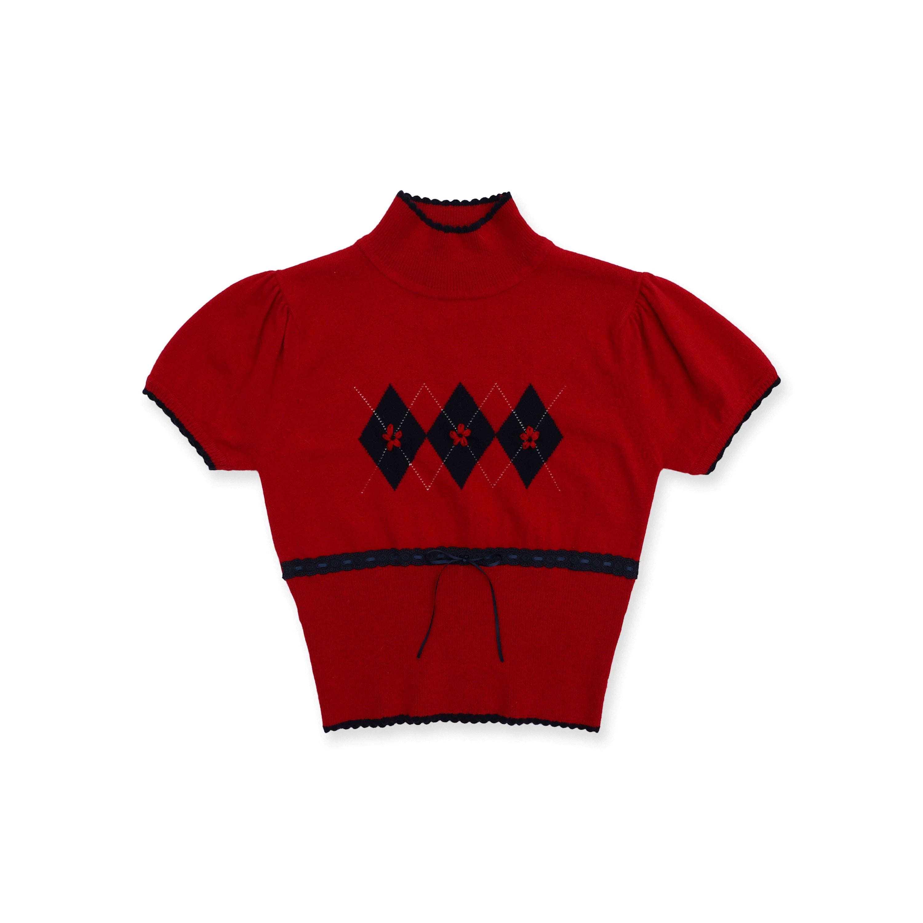 Moromoro Argyle Pattern Turtleneck Sweater