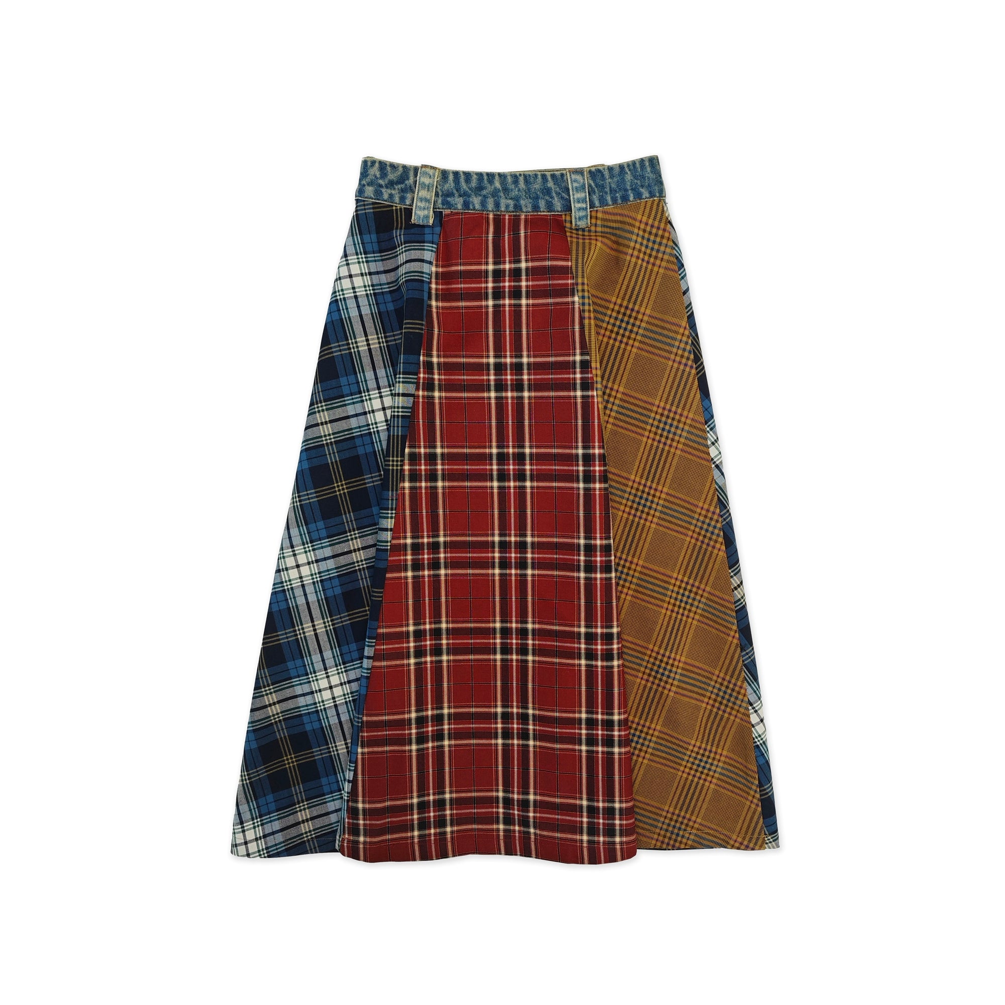 MoroMoro Tricolor Plaid A-Line Wool Skirt