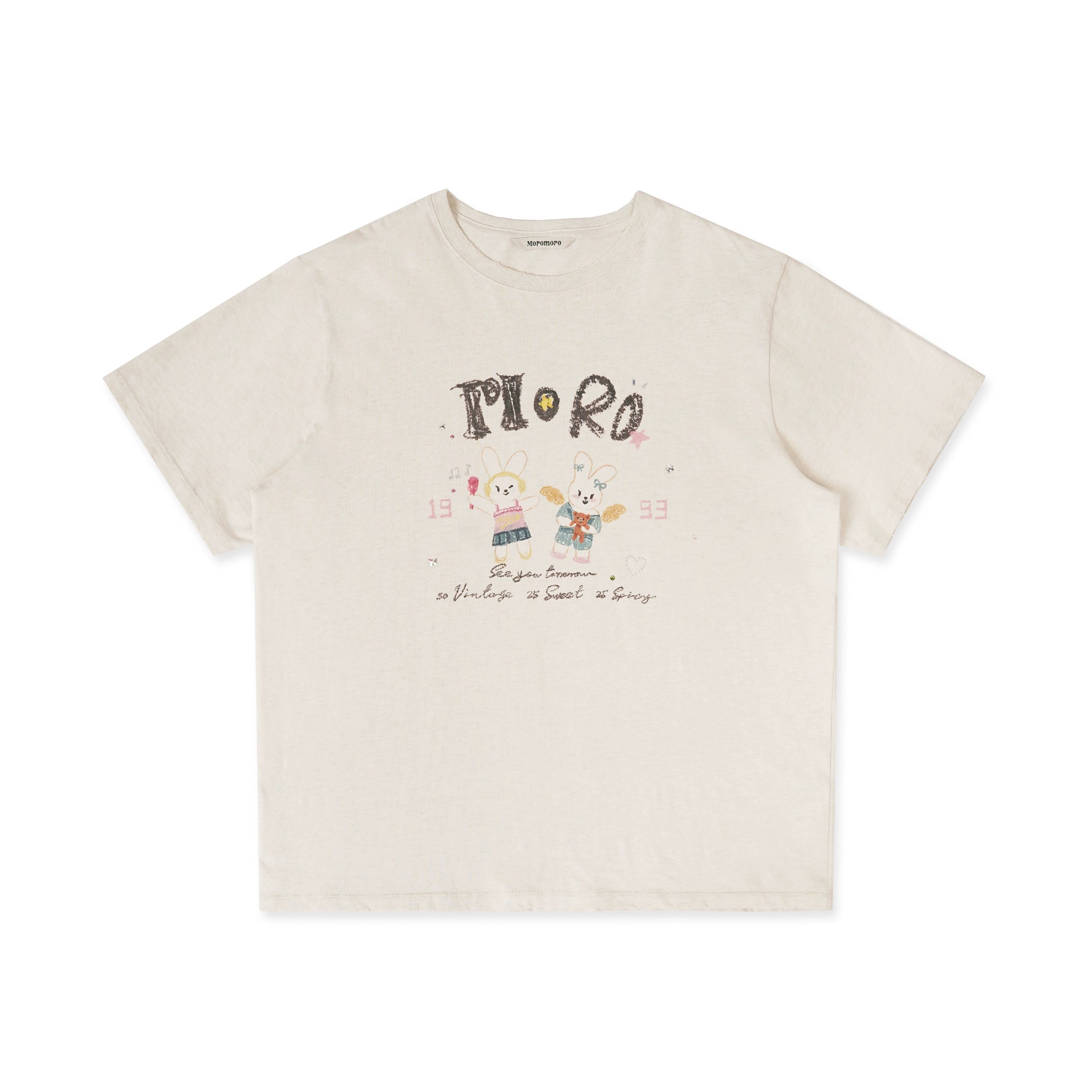 MoroMoro Adorable Hand-Painted Bunny Graphic Tee for Women
