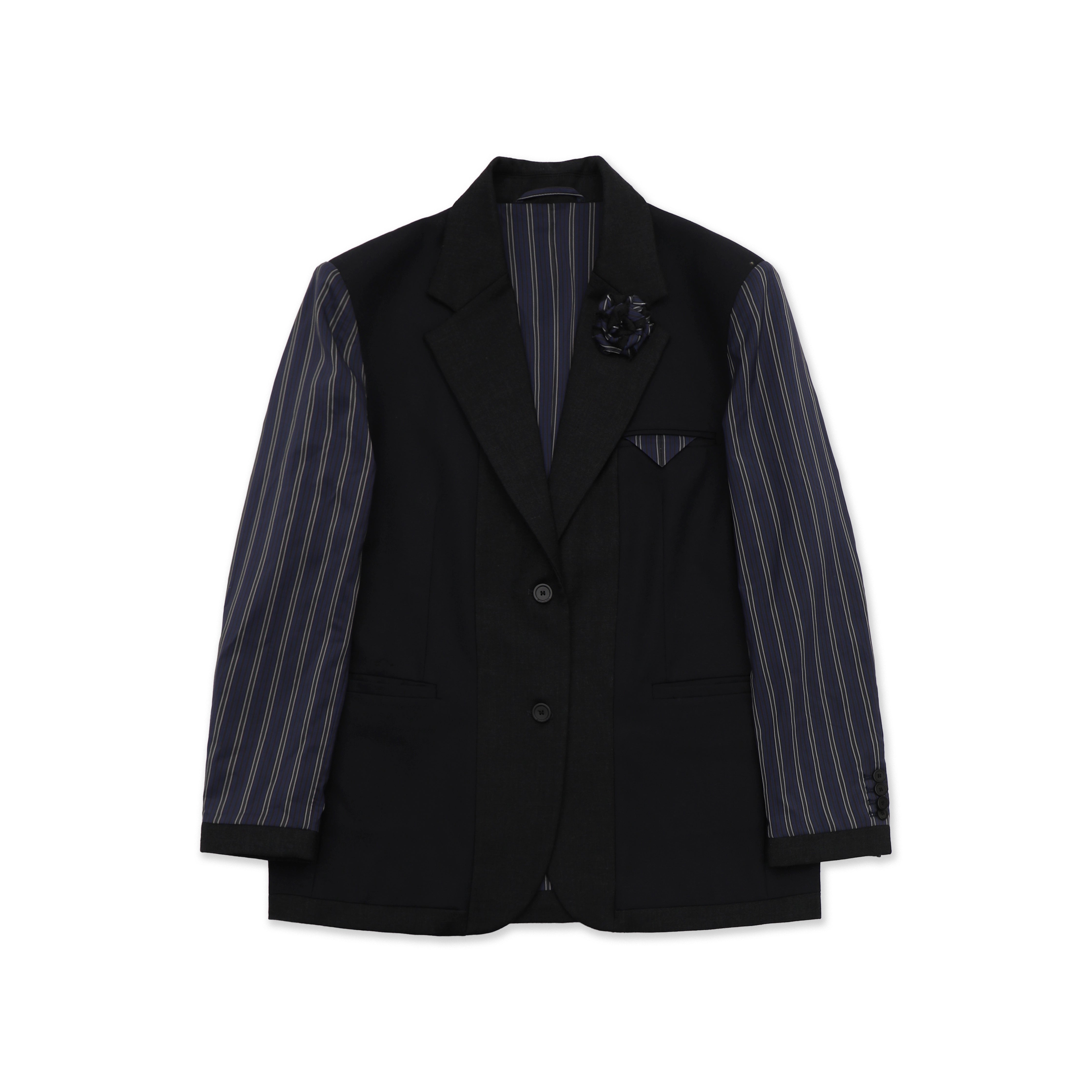 MoroMoro Vintage Wool-Blend Blazer with Striped Sleeves