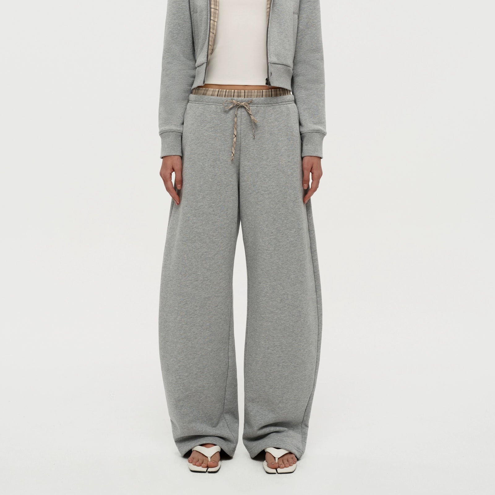 Puki Puki Stylish Checkered Patchwork Hoodie and Pants Set