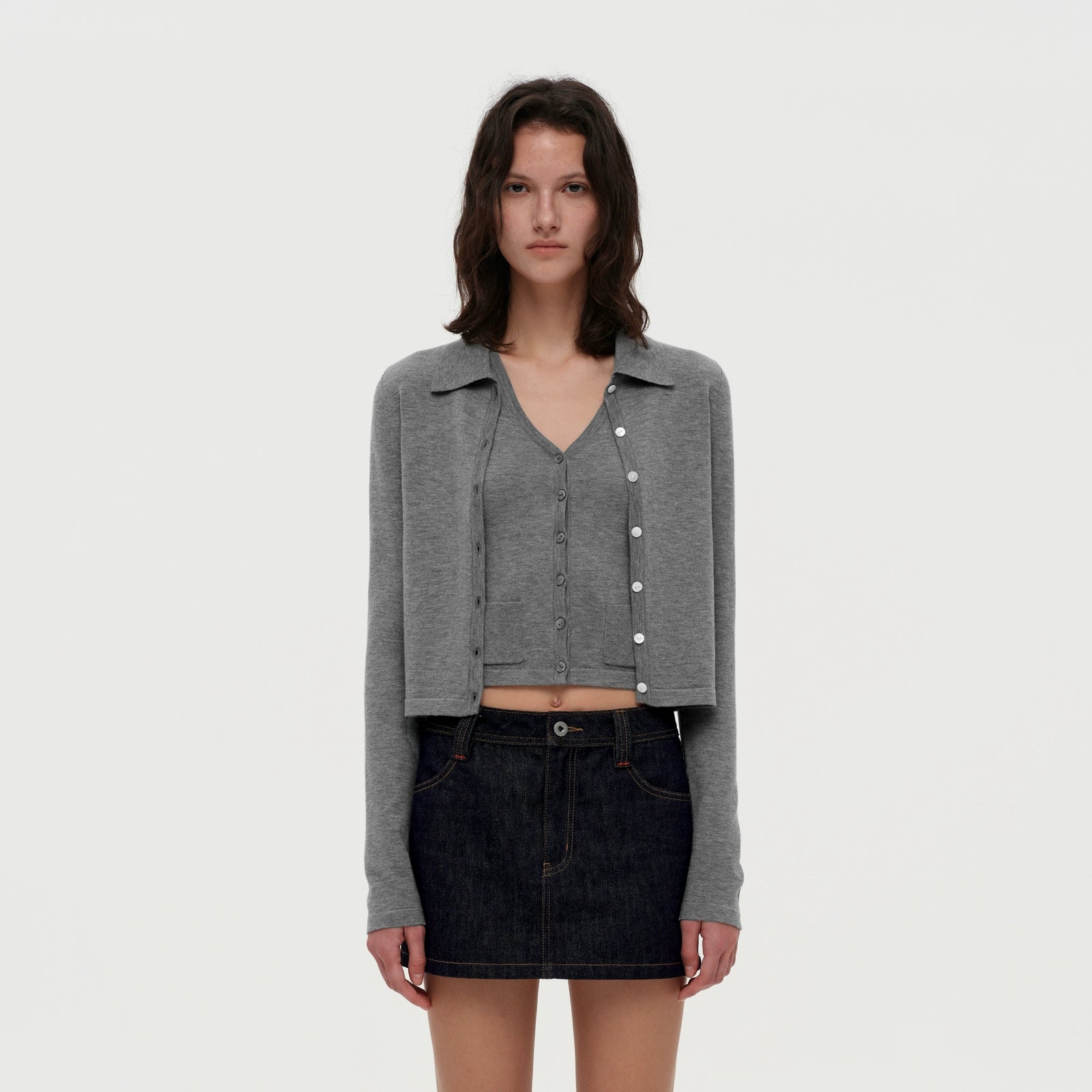 Puki Puki Stylish Mulberry Silk Wool Cardigan and Vest Set