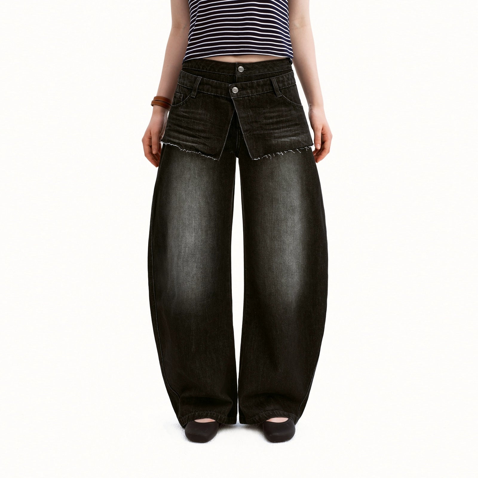 Puki Puki Classic Blue Double Waist Loose Jeans
