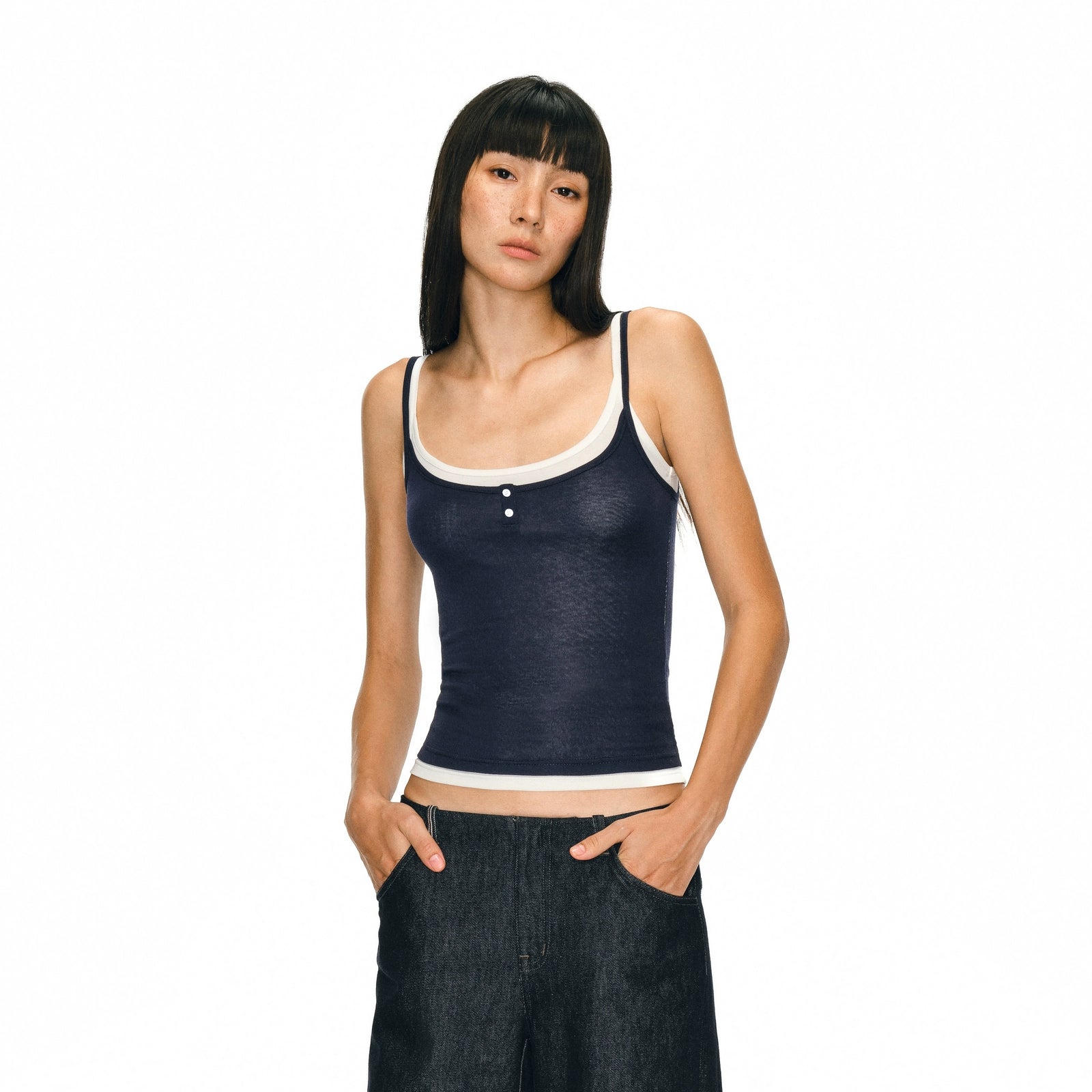 Puki Puki Women's Trendy Henley Two-Piece Camisole