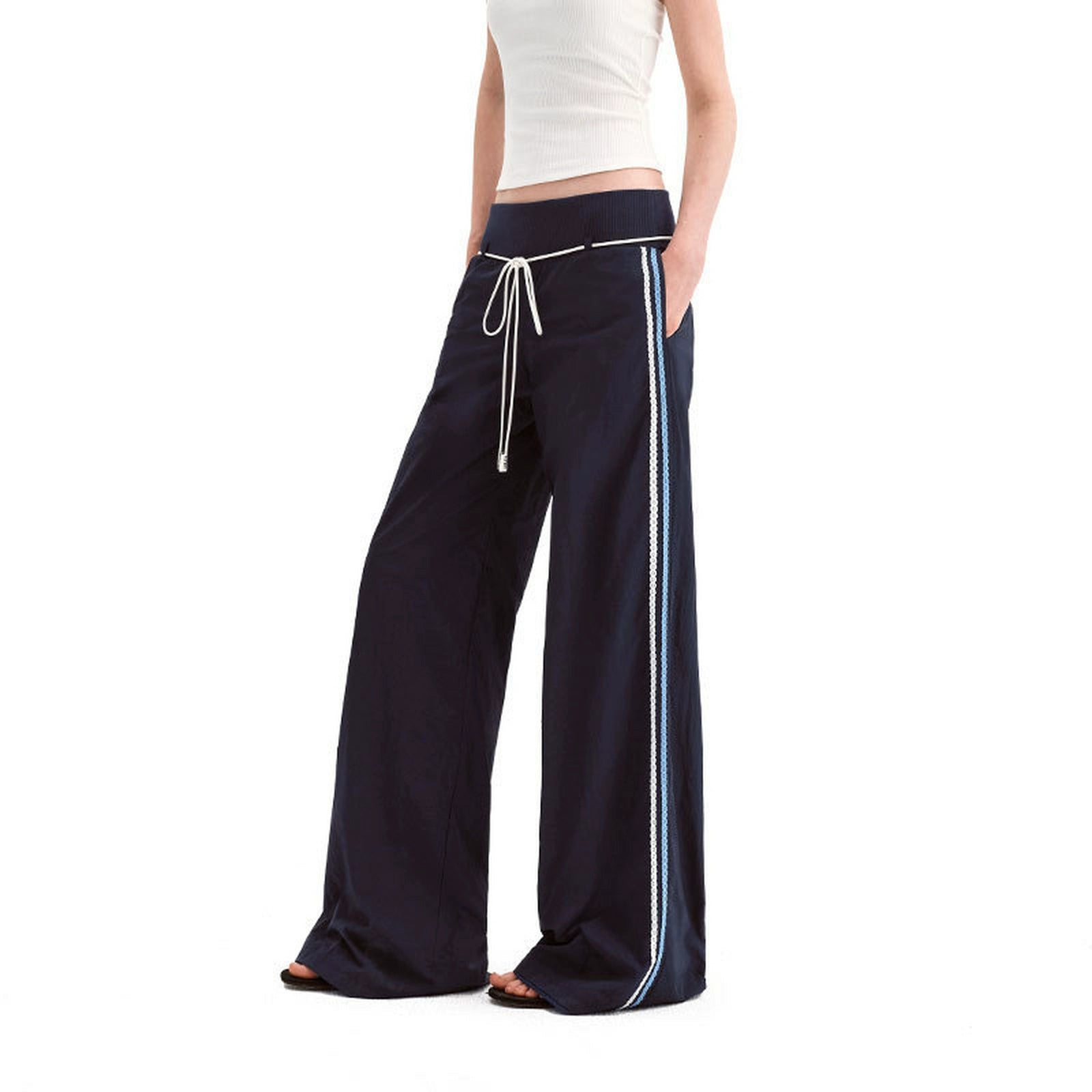 Puki Puki Wide Leg Sweatpants with Drawstring in Navy