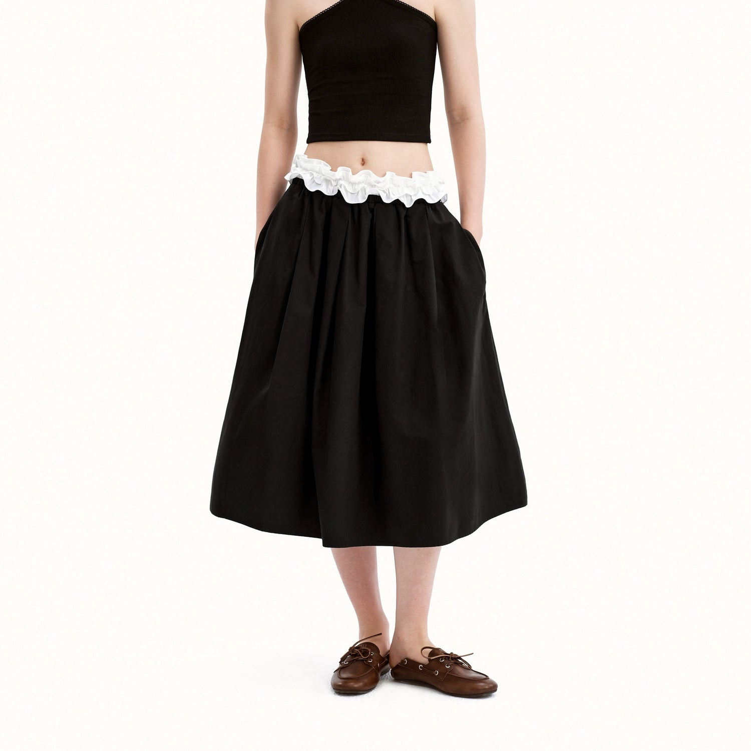 Puki Puki Versatile Half-Length Skirt with Ruffled Waistband