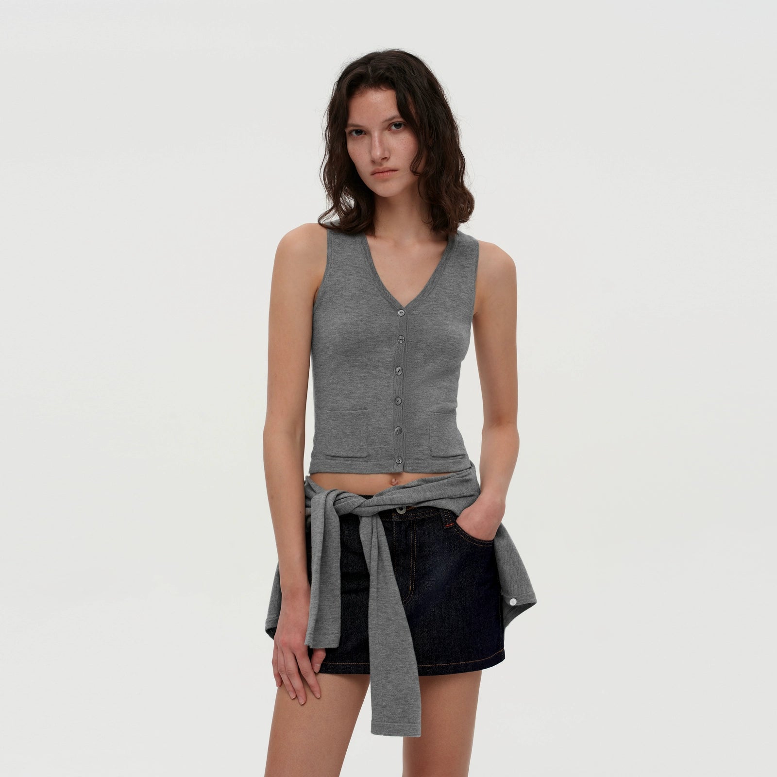 Puki Puki Stylish Mulberry Silk Wool Cardigan and Vest Set