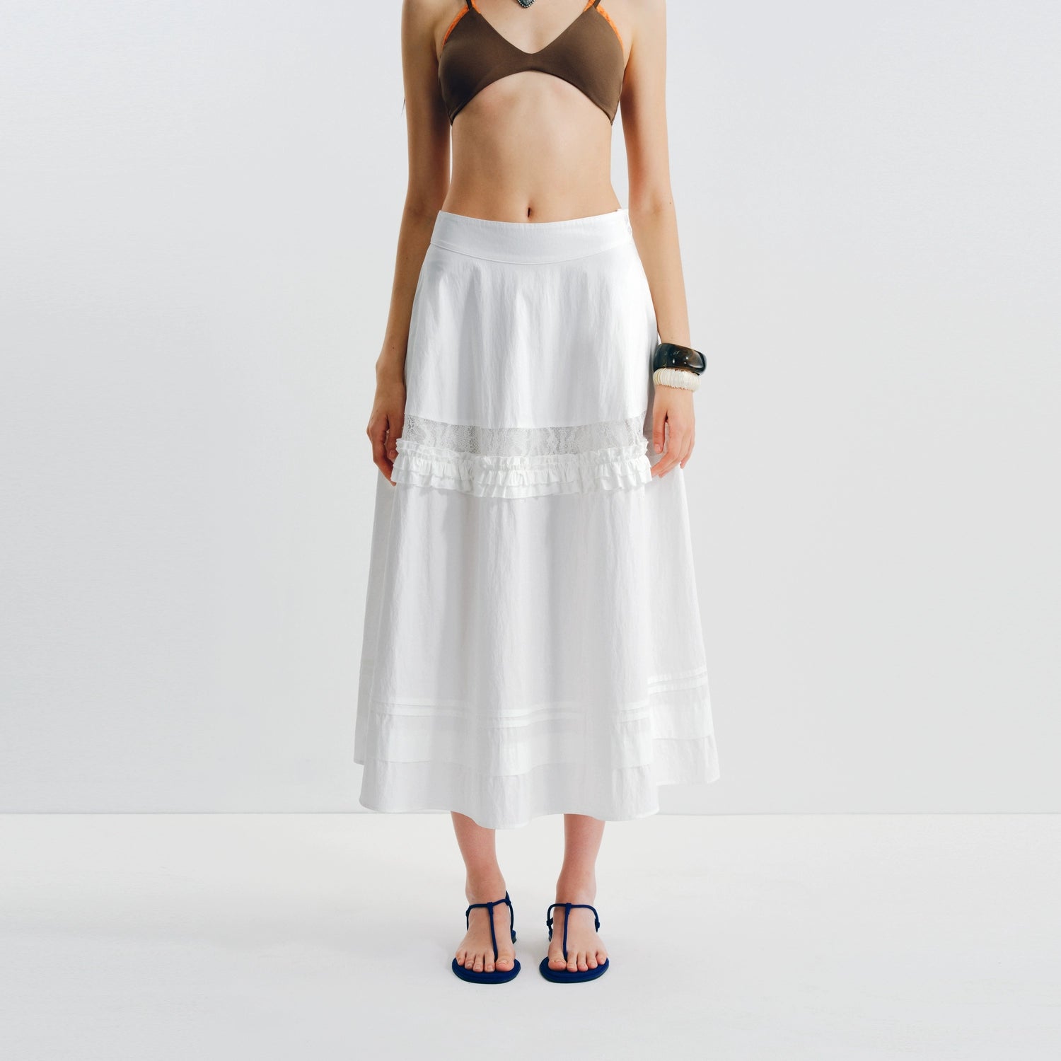 Puki Puki Elegant Lace Splicing Slouchy Midi Skirt