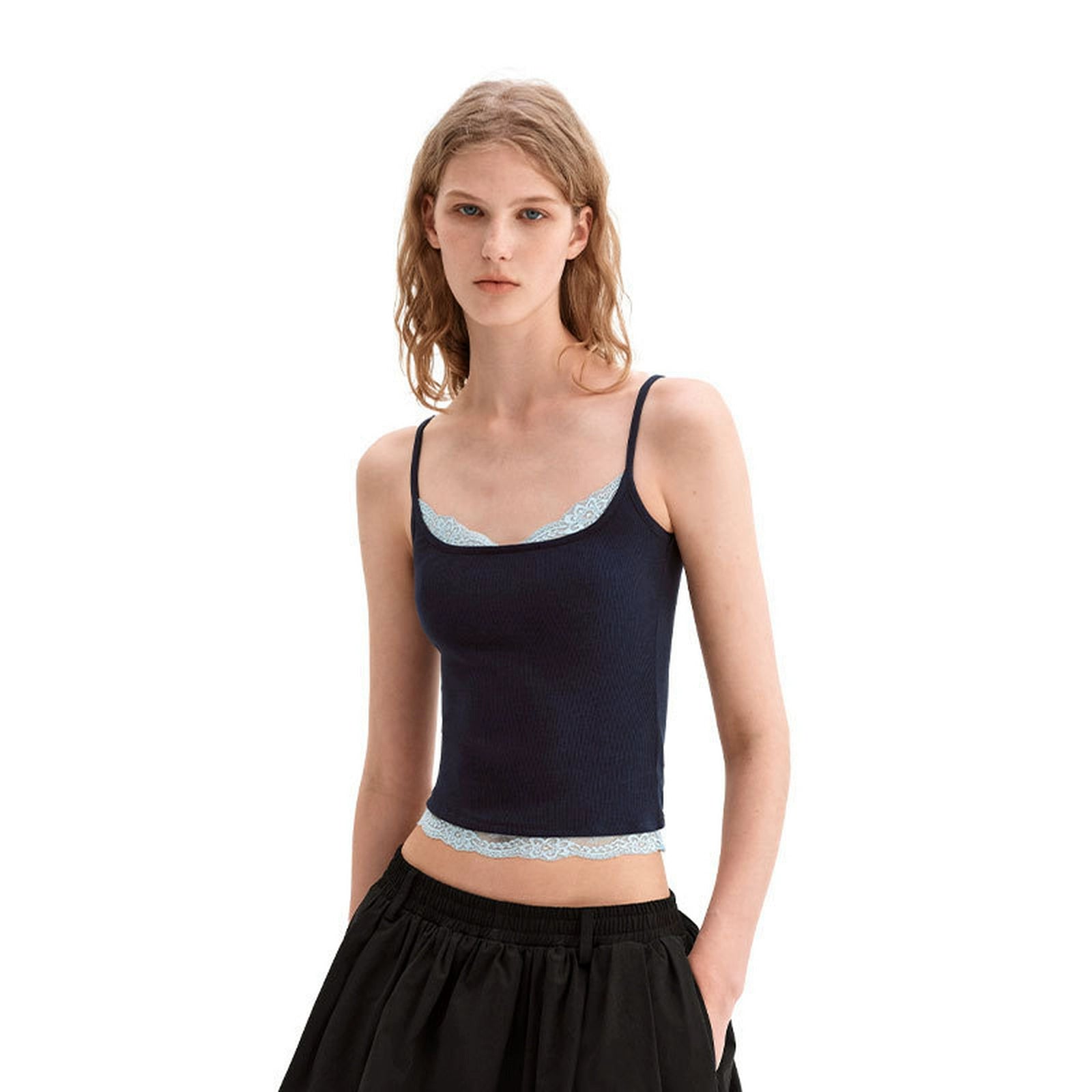 Puki Puki Women's Lace-Trimmed Camisole in Navy Blue