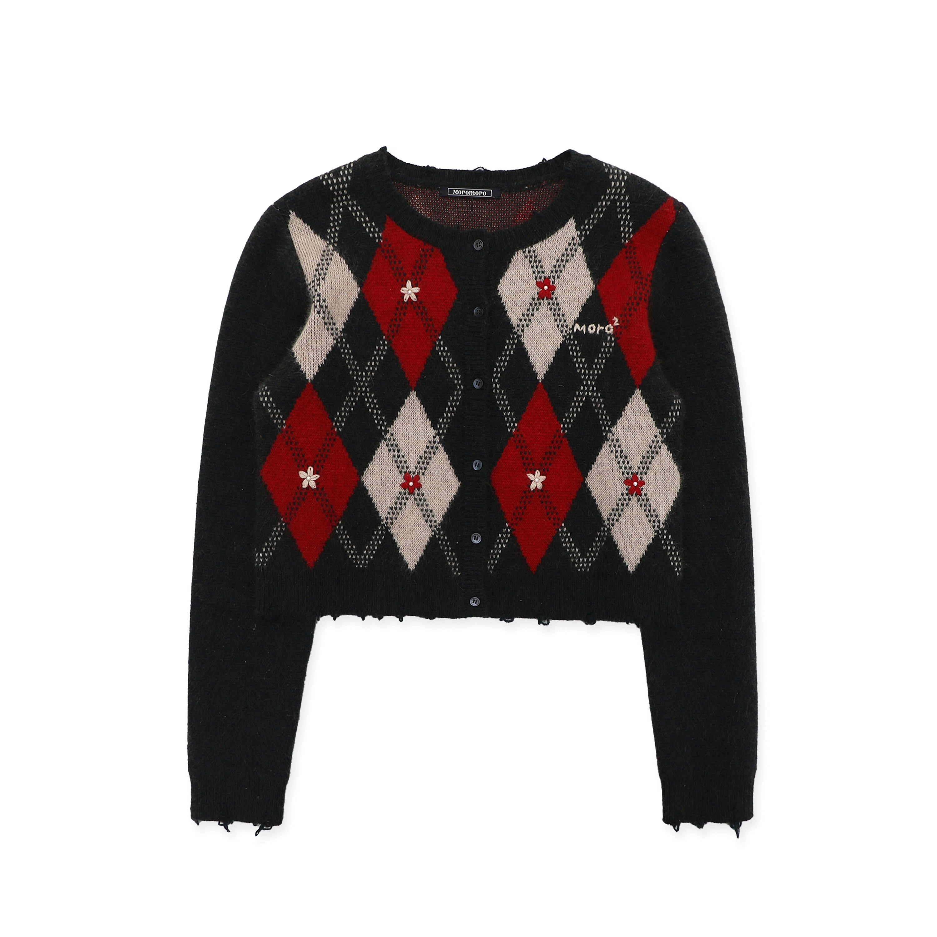 MoroMoro Vintage Lattice Pearl Hand Embroidered Sweater Cardigan