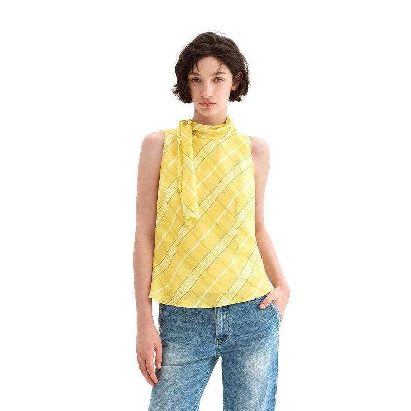 Puki Puki Classic Yellow Plaid Sleeveless Top