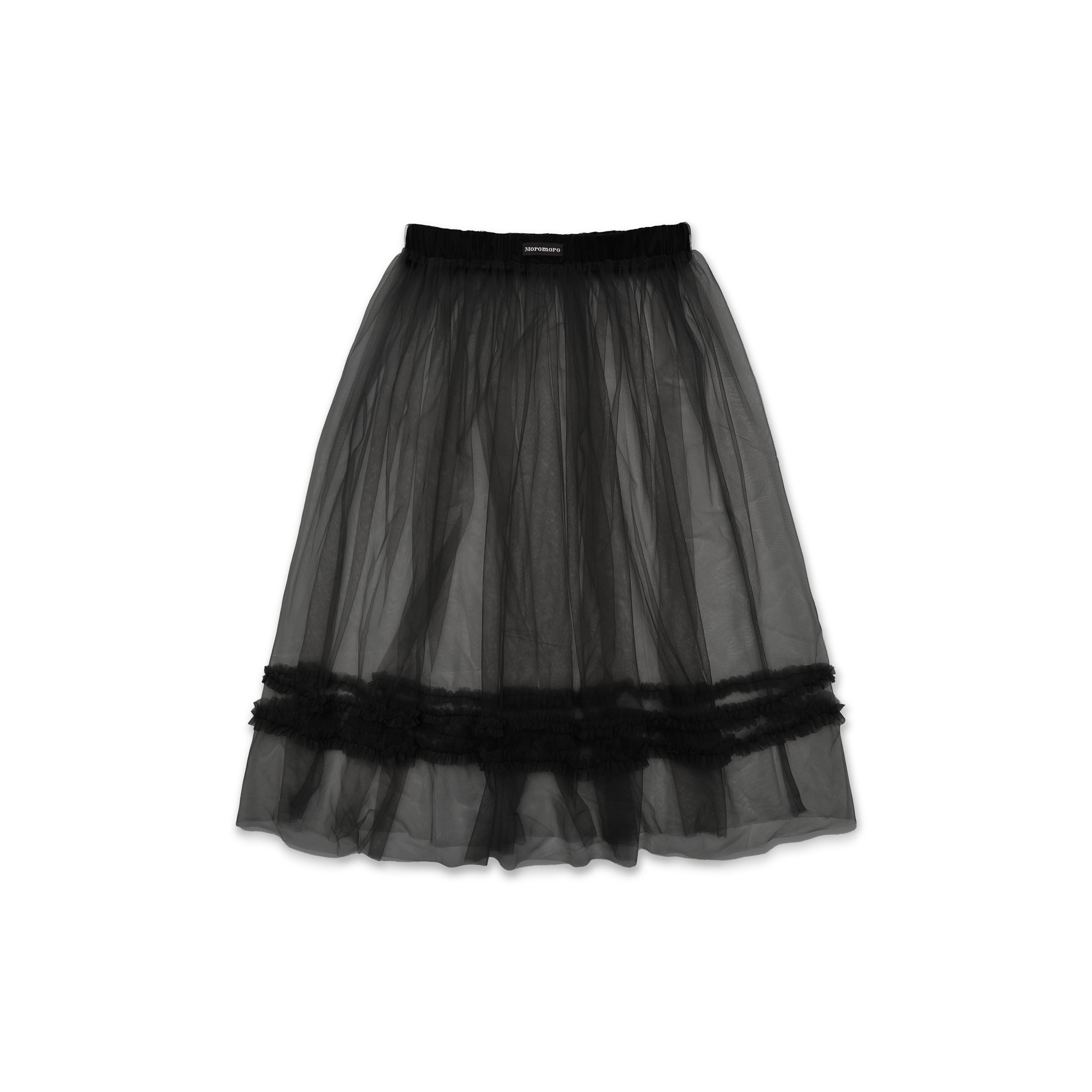 MoroMoro Sheer Mesh Half-Skirt with Pleated Lace Trim