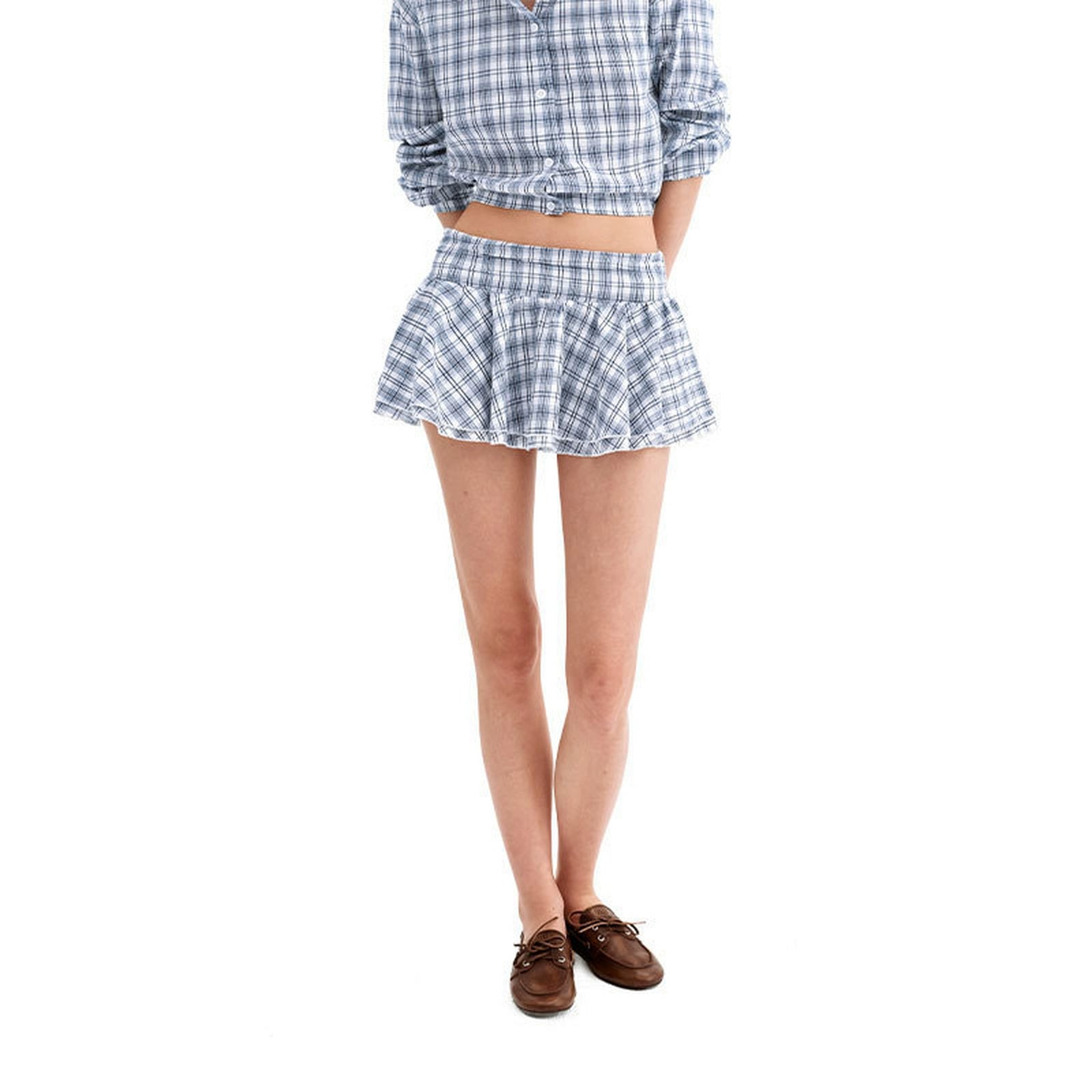 Puki Puki Vintage Blue and White Checkered Shirt and Skirt Set