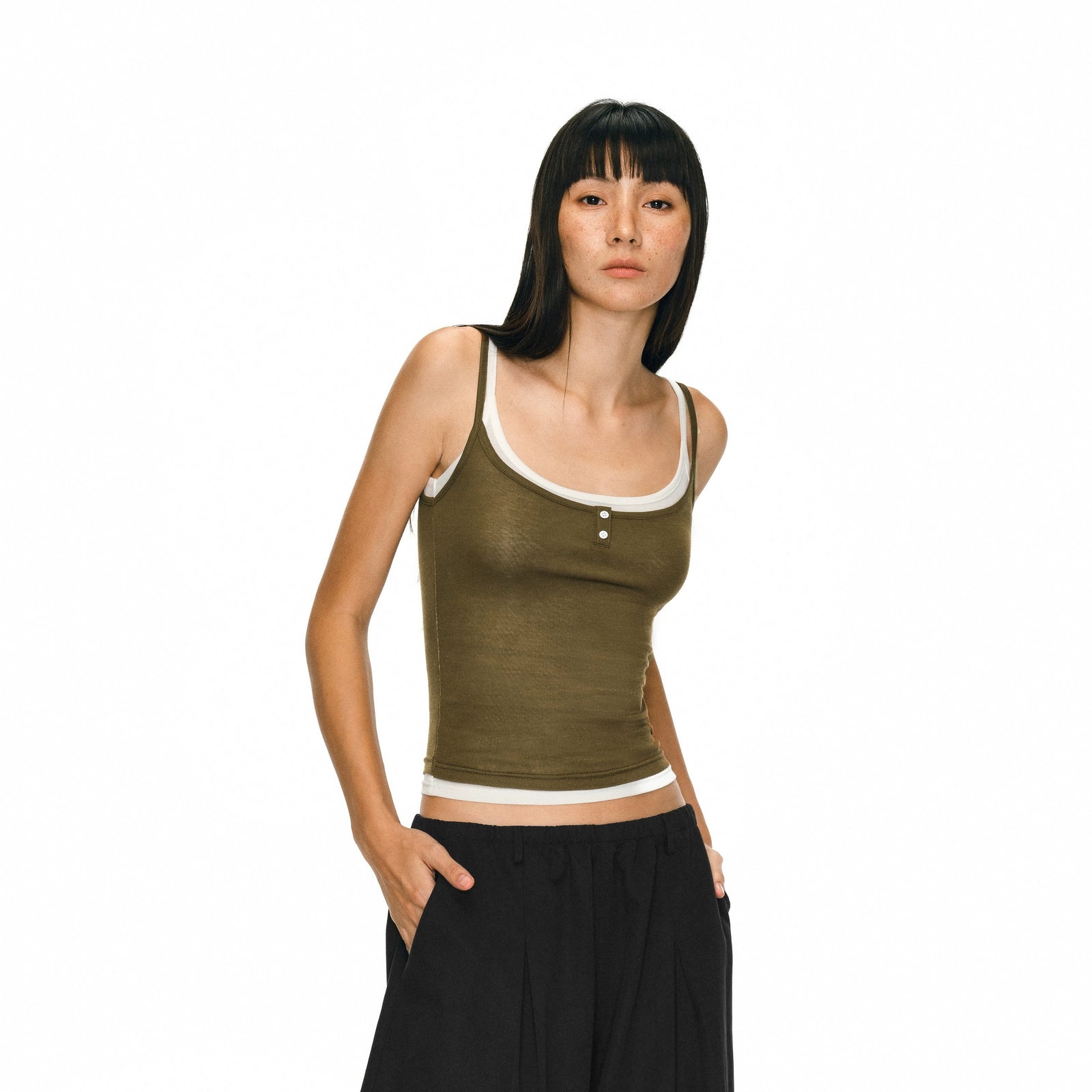 Puki Puki Women's Trendy Henley Two-Piece Camisole