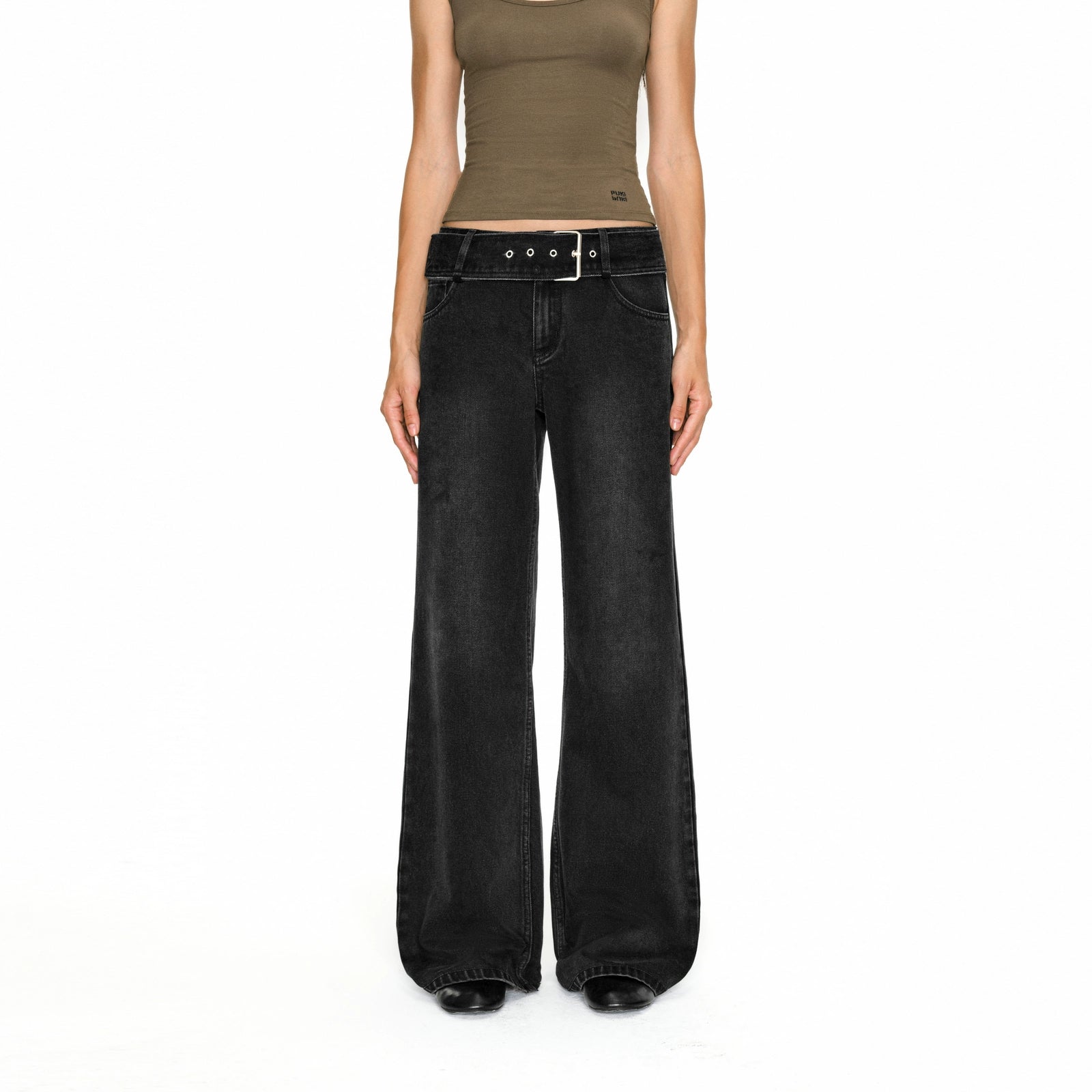 Puki Puki Vintage Inspired Wide Leg Jeans with Belt