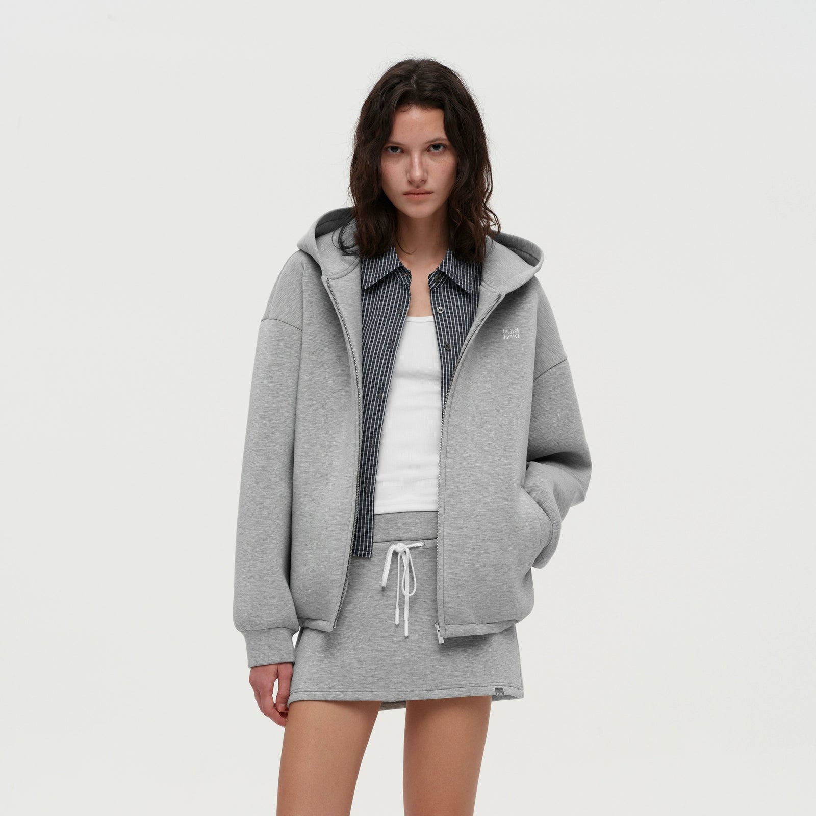Puki Puki Gray Oversized Hoodie and Skirt Set