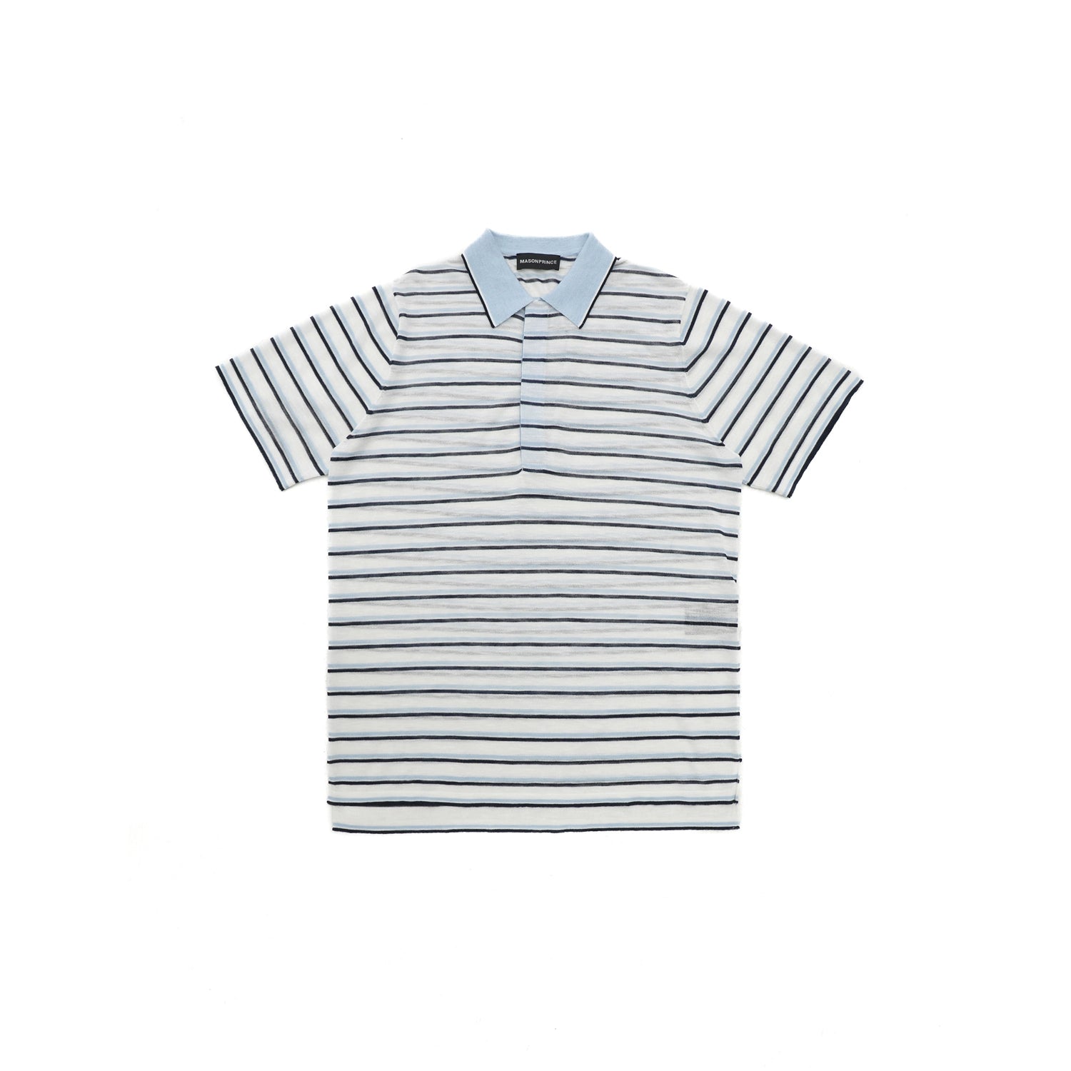 Mason Prince Delicate Tencel Linen Polo Tops in Nautical Stripe