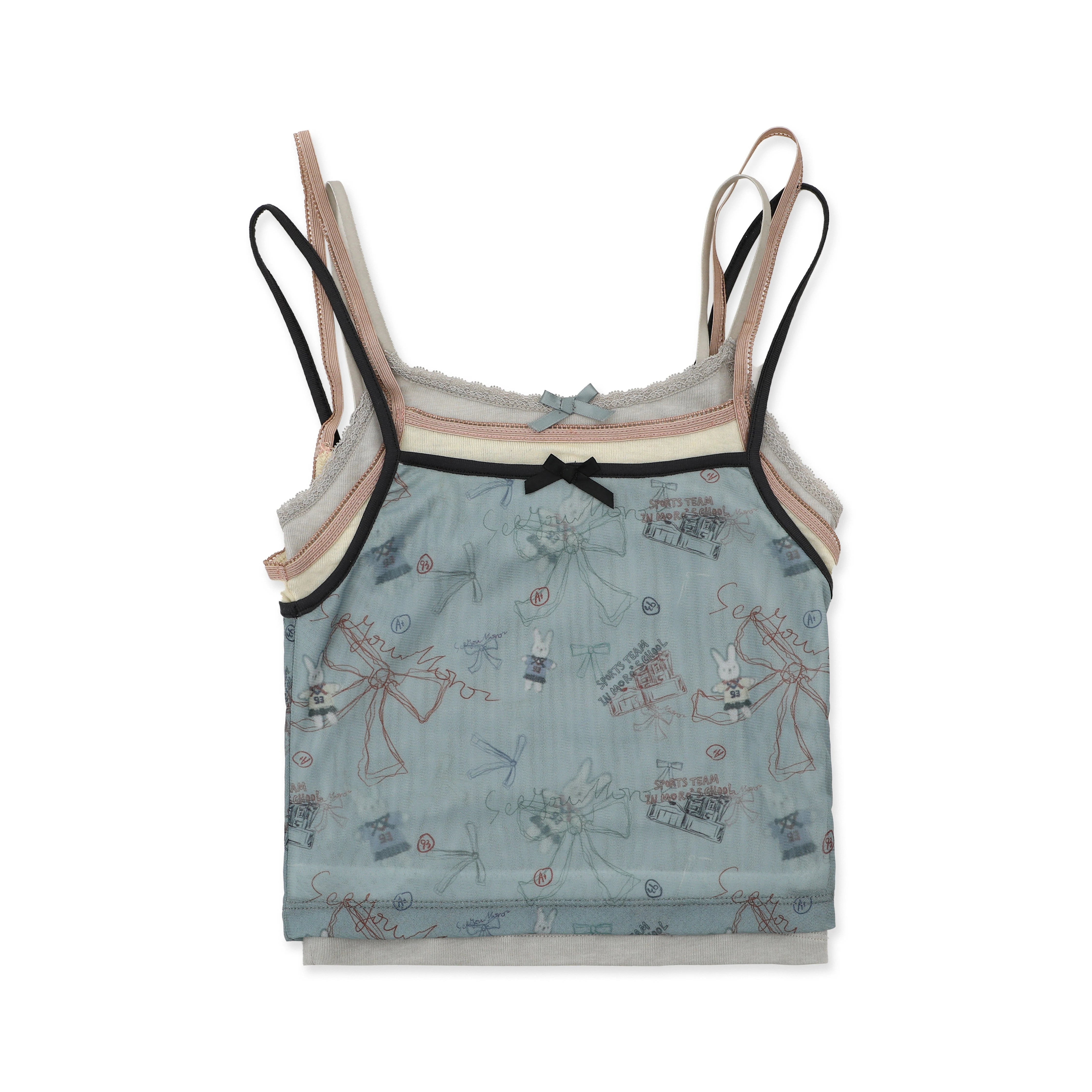 MoroMoro Summer Mesh Hand-Painted Rabbit Print Camisole