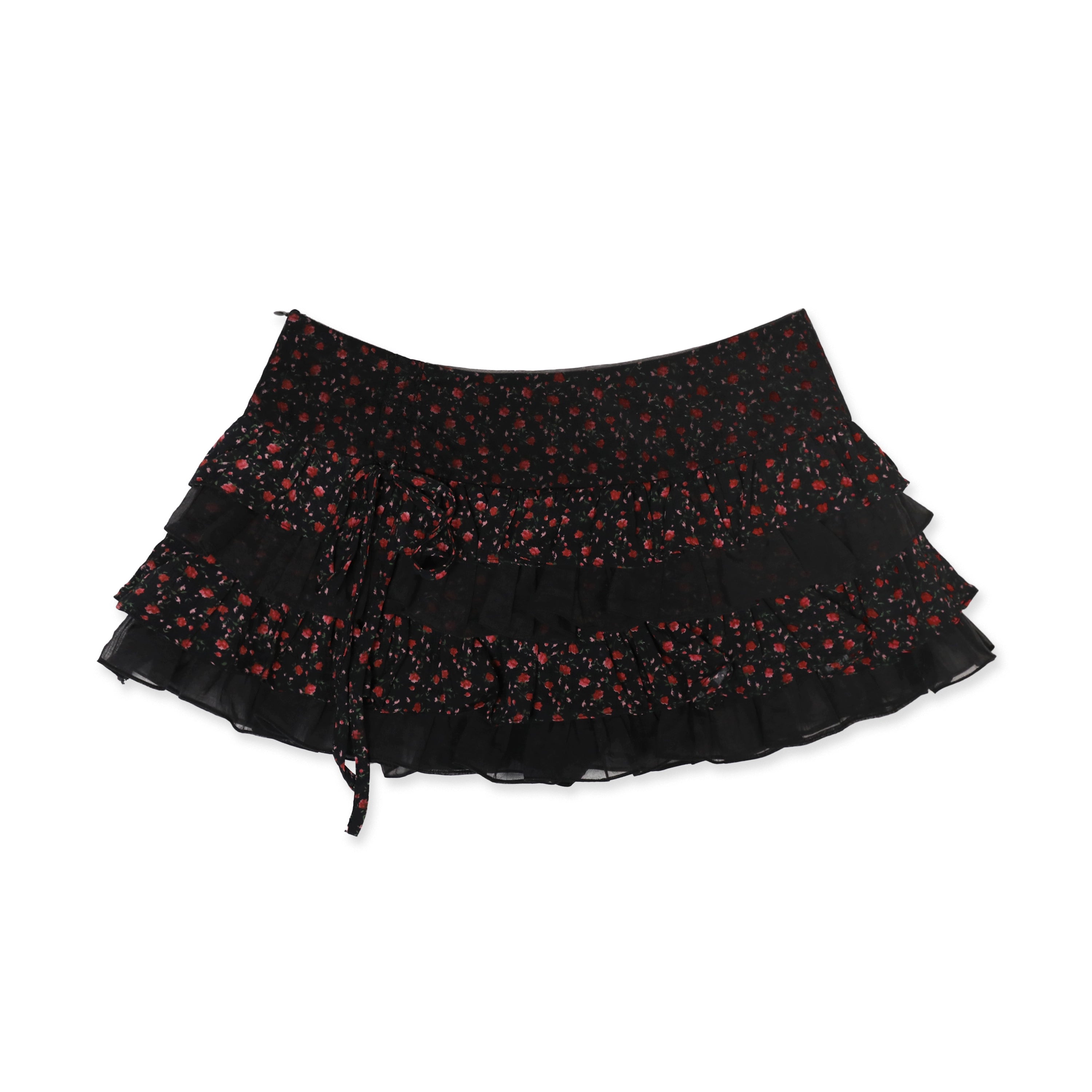 MoroMoro Floral Ruffled Mesh Short Skirt