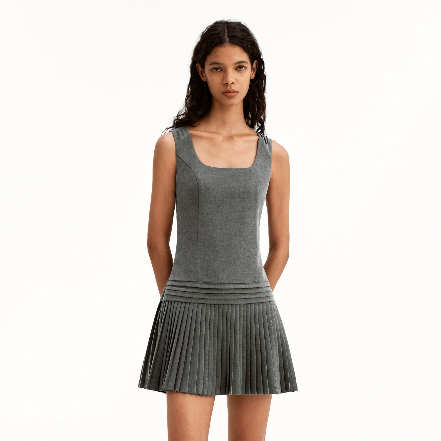 Puki Puki Pleated Undershirt Dress in Dual Colors