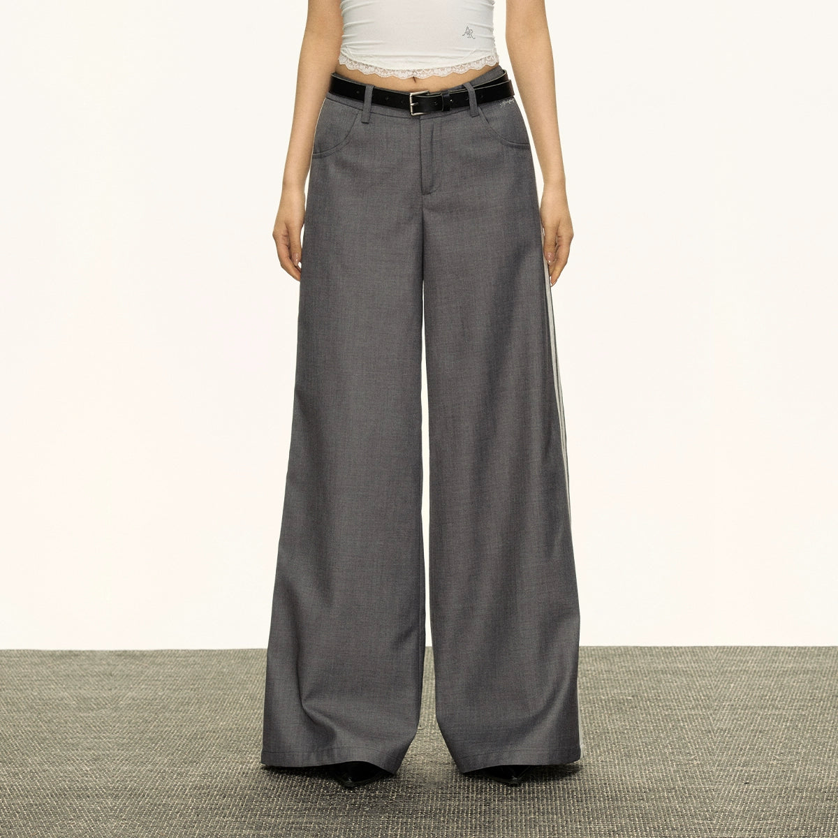 Ariseism Retro Gray Wide Leg Casual Pants for Women