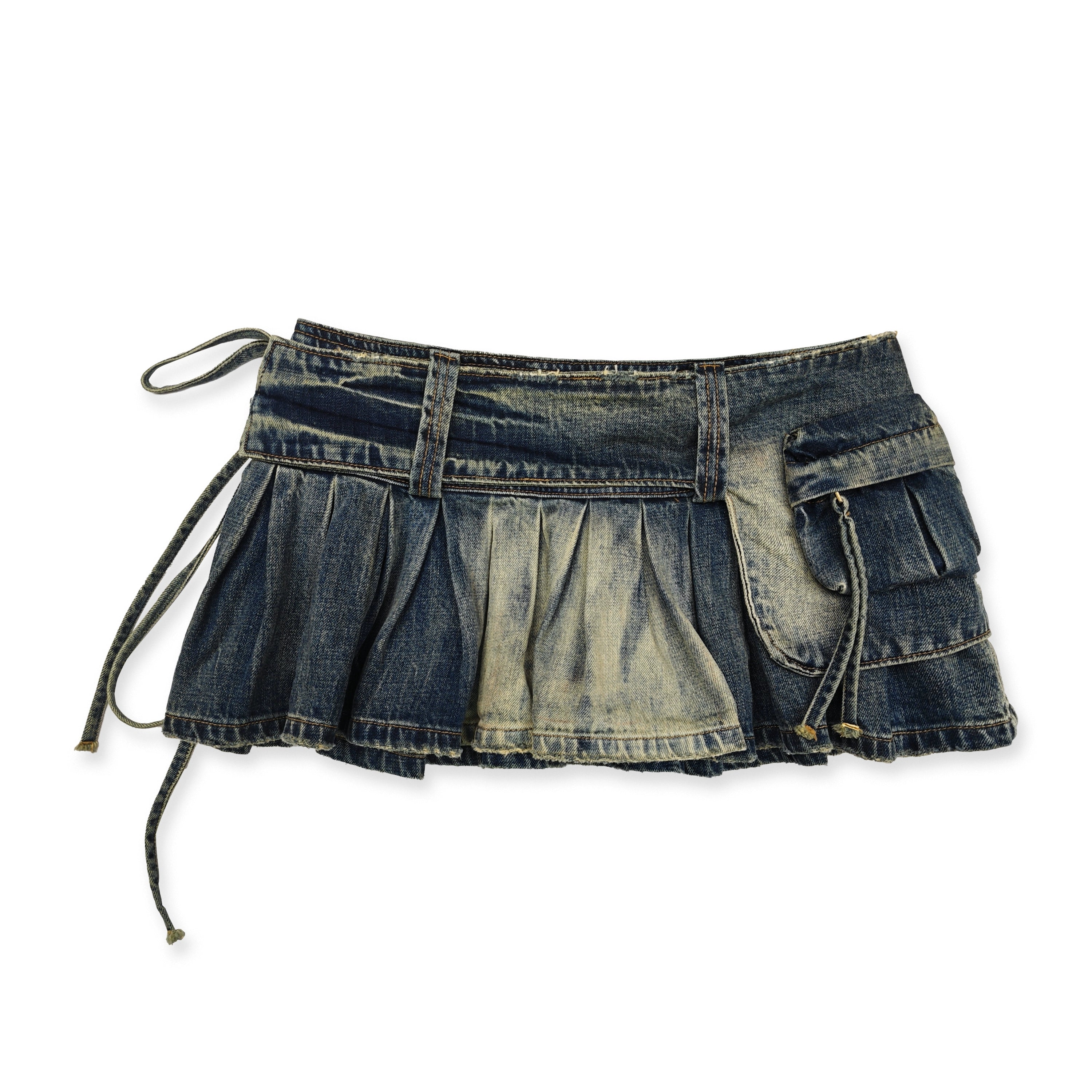 MoroMoro Vintage Denim Pleated Skirt with Removable Waist Bag