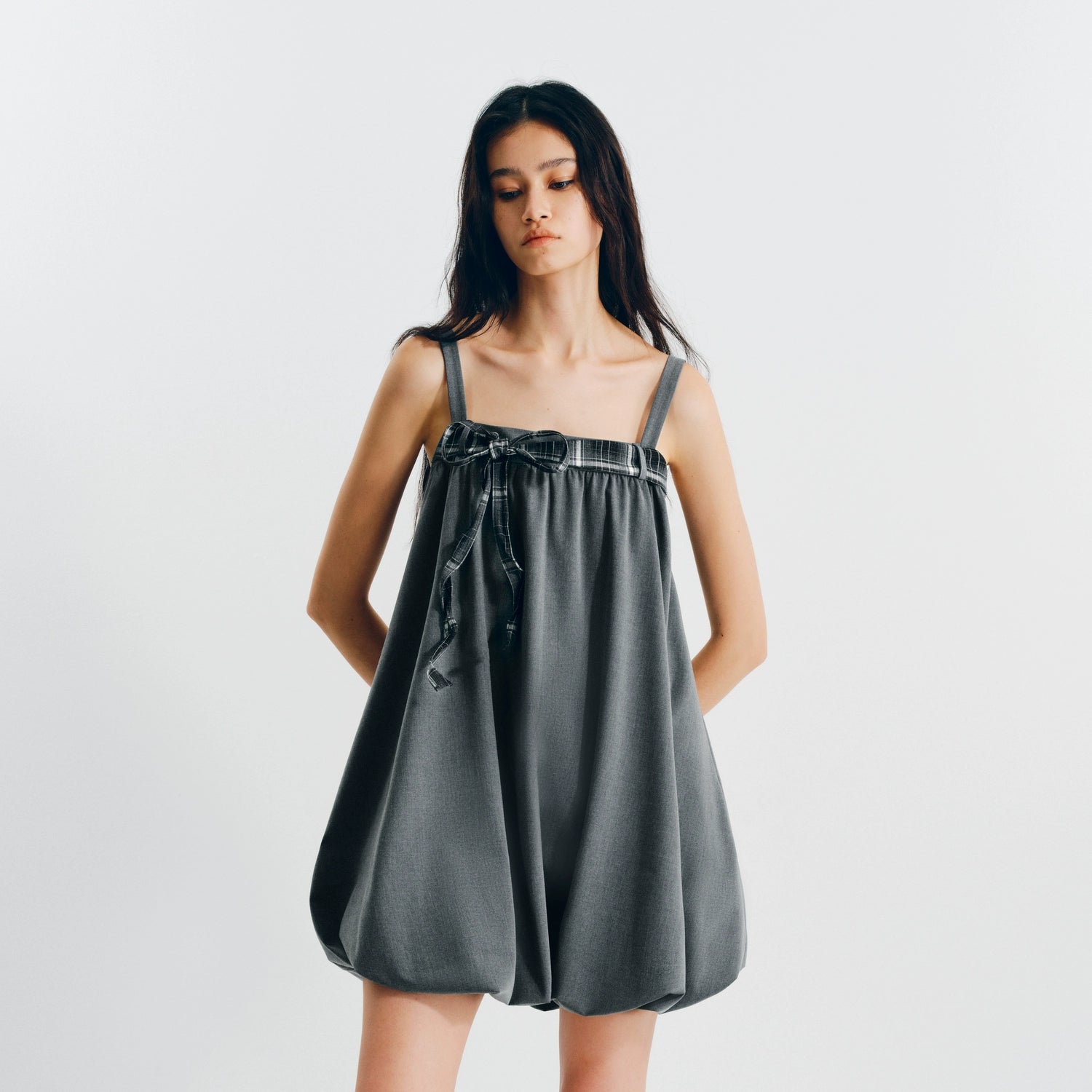 Puki Puki Silk Bow Tie Halter Dress in Grizzly