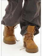 MASONPRINCE Washed Suede Platform Boots in Beige - On Model