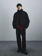 NANS Corduroy Down Puffer Jacket in Black - On Model