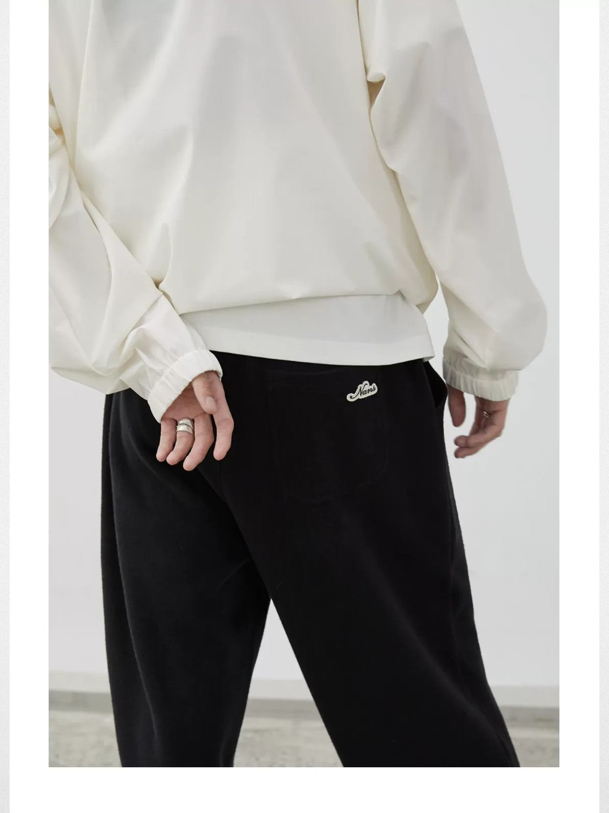 NANS Plush Textured Wide Leg Track Pants in Black - On Model