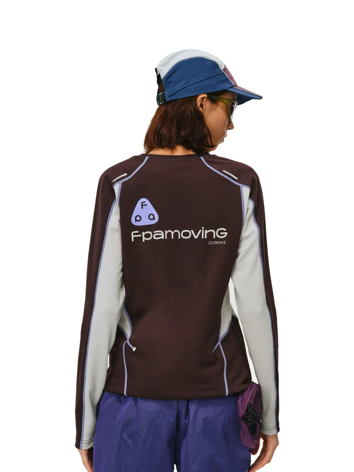 FPA Panelled Color Block Long Sleeve Tee in Burgundy - On Model