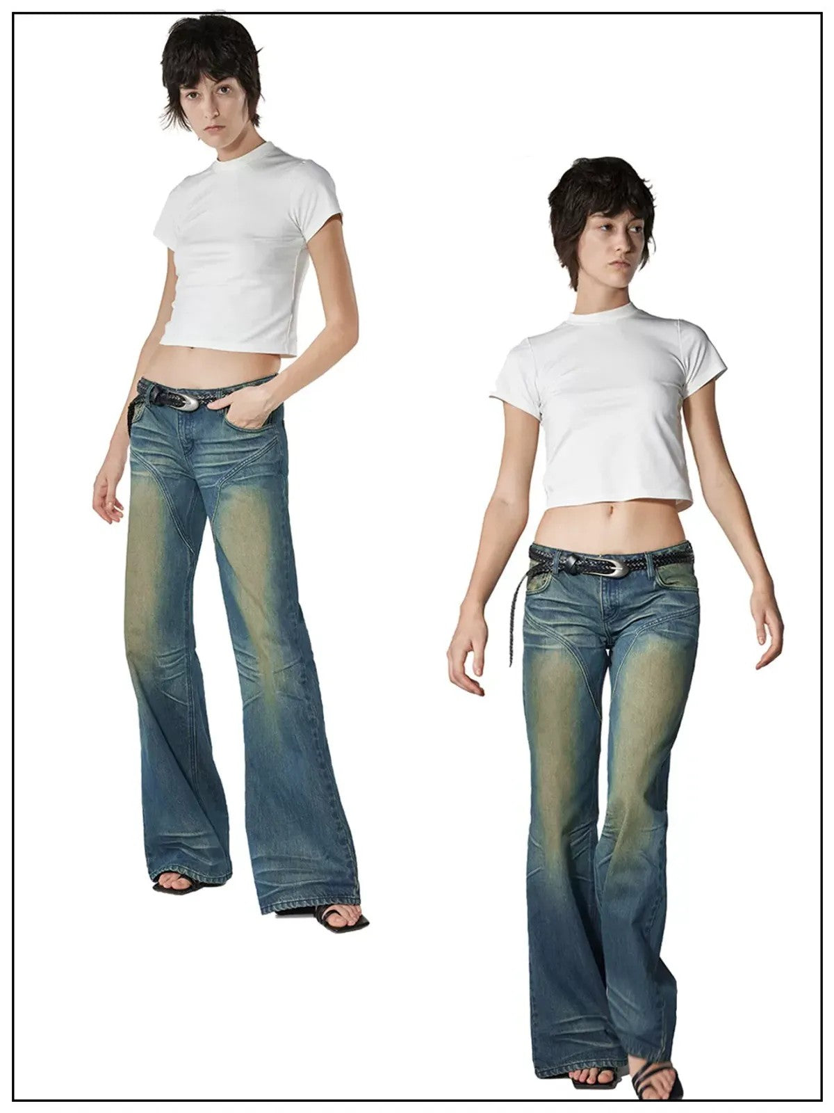FaxCopyExpress Dirty Wash Low Waist Jeans in Denim - On Model