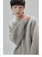 NANS Heavyweight Oversized Merino Crewneck in Beige - On Model