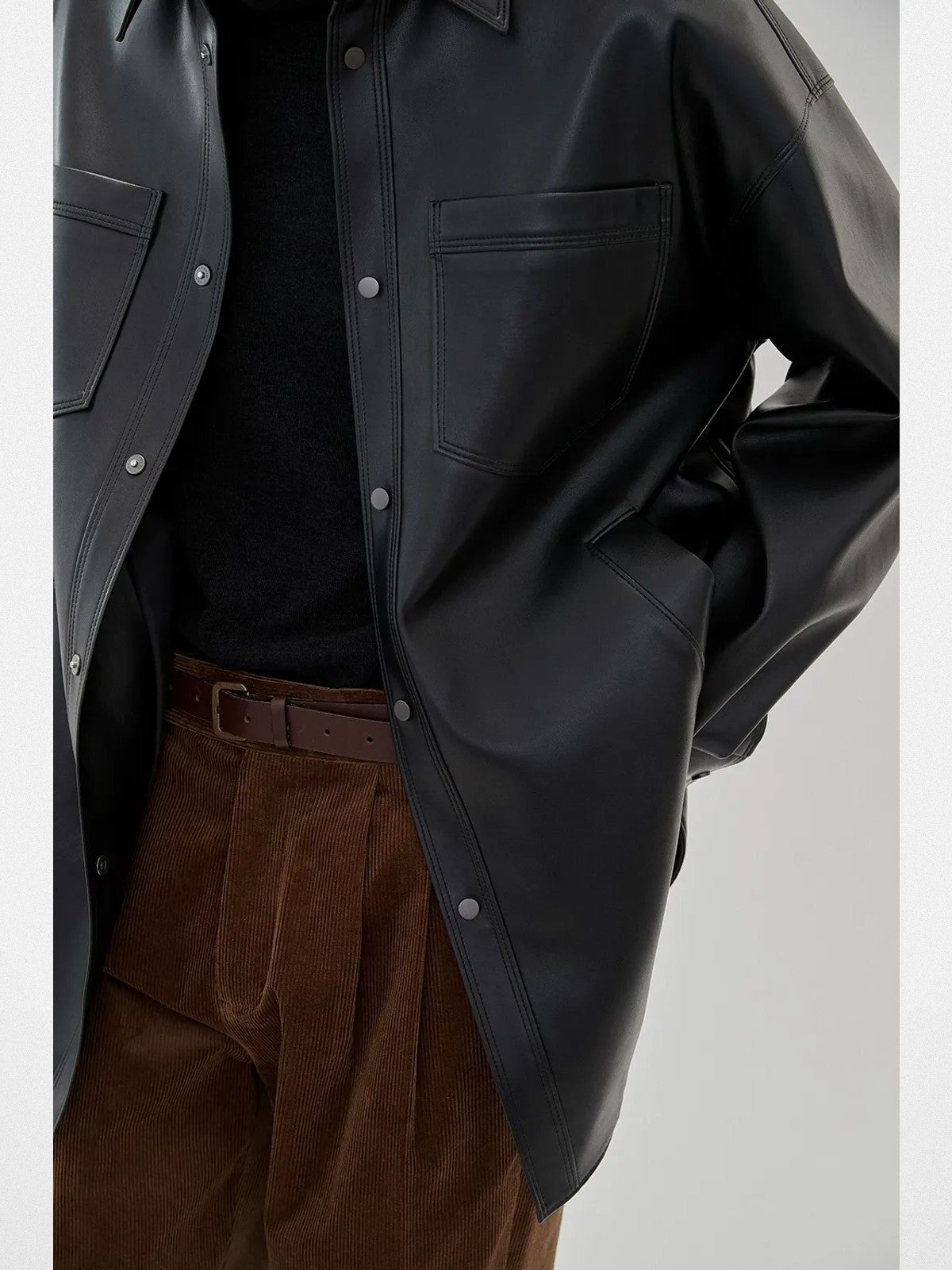 NANS Textured Slouchy Neck T Shirt in Black - On Model