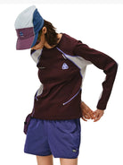 FPA Panelled Color Block Long Sleeve Tee in Burgundy - On Model