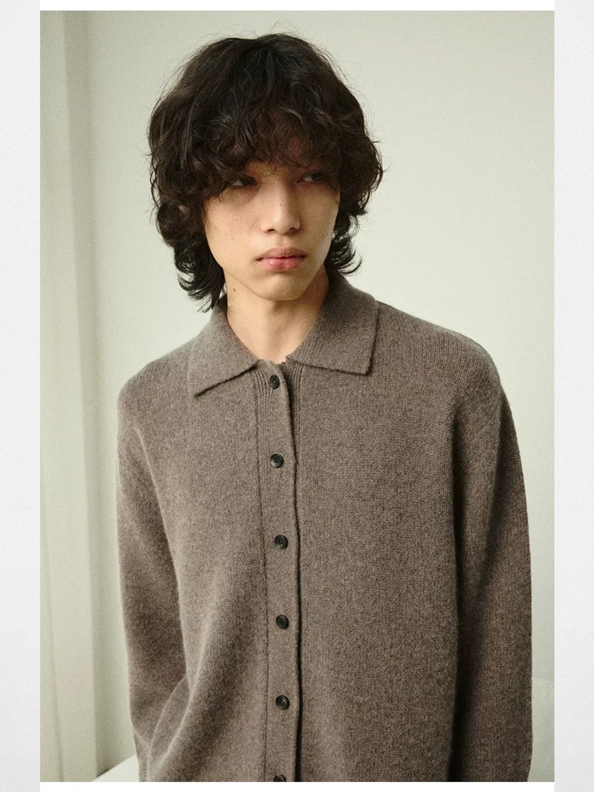 NANS Merino Wool Cashmere Cardigan in Beige - On Model